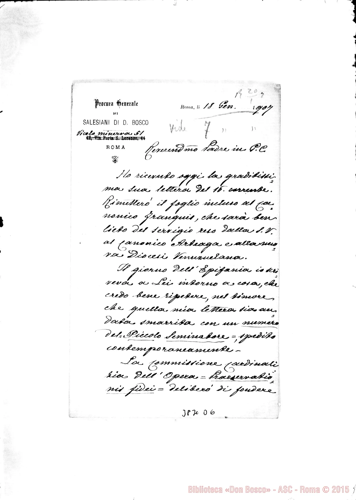 Fotogramma D 6 — « « Roma, 18-01-1907 «Fides» E «Piccolo Seminatore»
