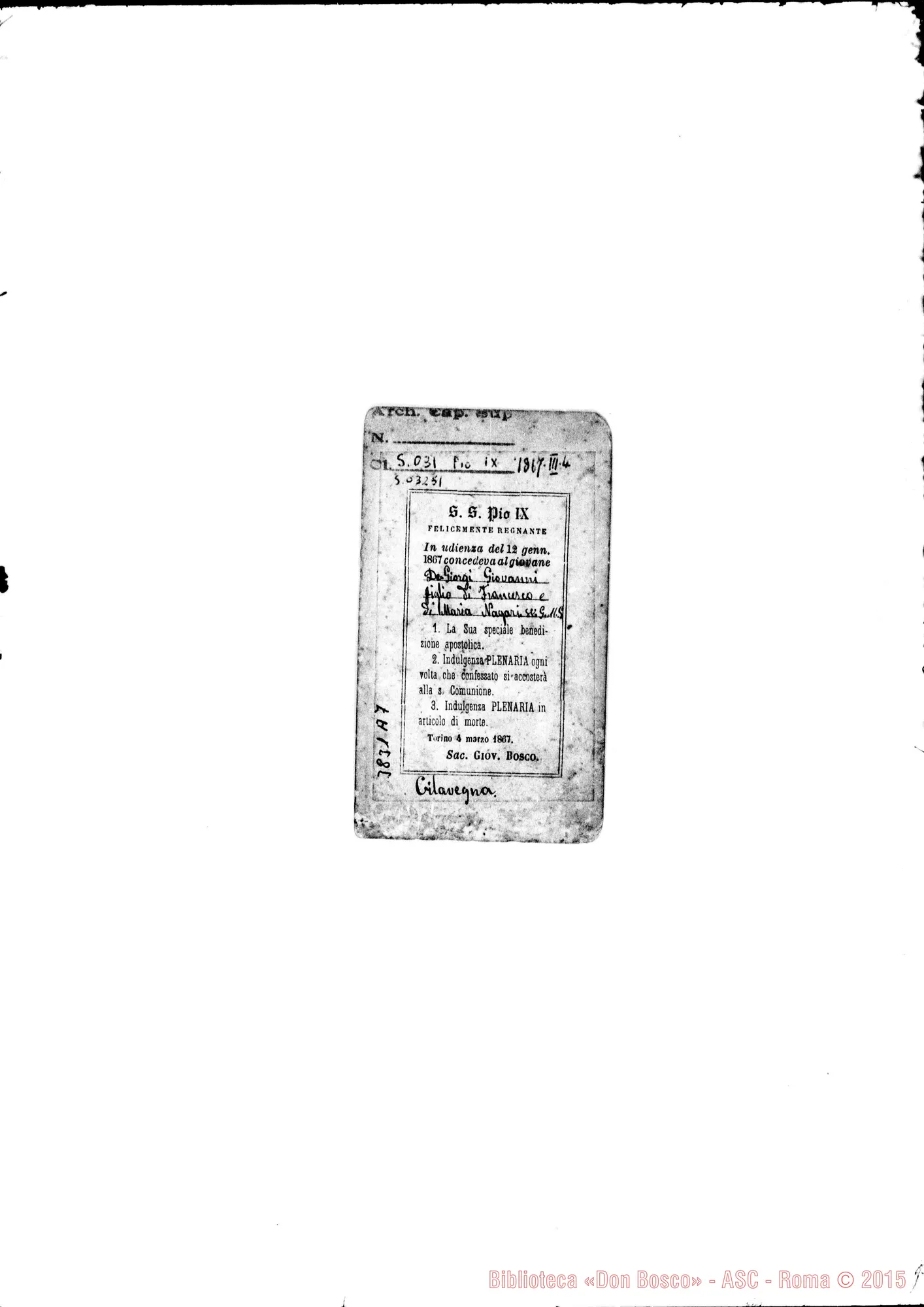 Fotogramma A 7 — Annunzio di benedizione papale. Torino, 4-03-1867