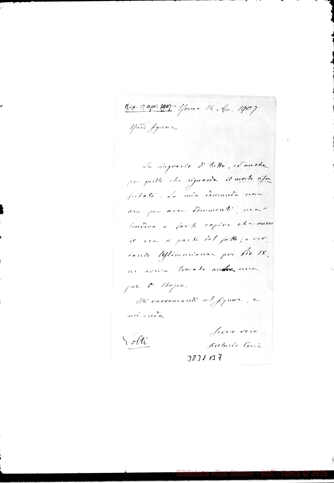 Fotogramma B 7 — Don Antonio Cani-Don Berto. Roma, 14-04-1907