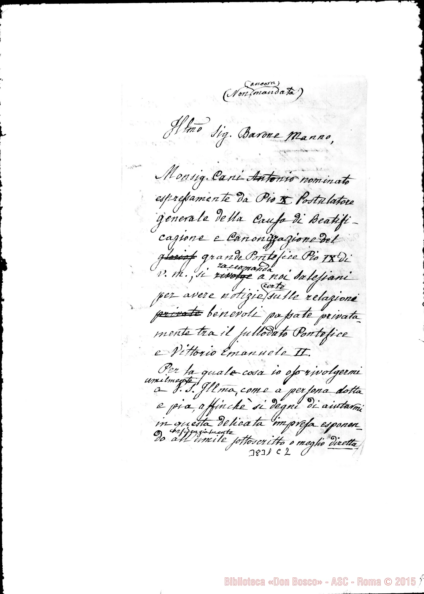 Fotogramma C 2 — Don Berto-Ill.mo Barone Manno. Torino, 17-08-1908. Minuta