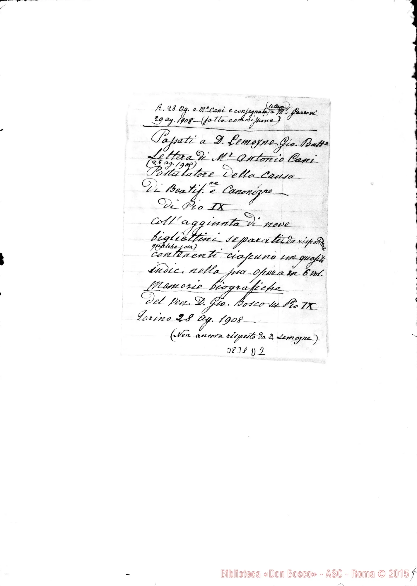 Fotogramma D 2 — Cesare Balbo, conte-Don Berto. Torre di Bairo, 26-09-1908. All. fogli con appunti vari