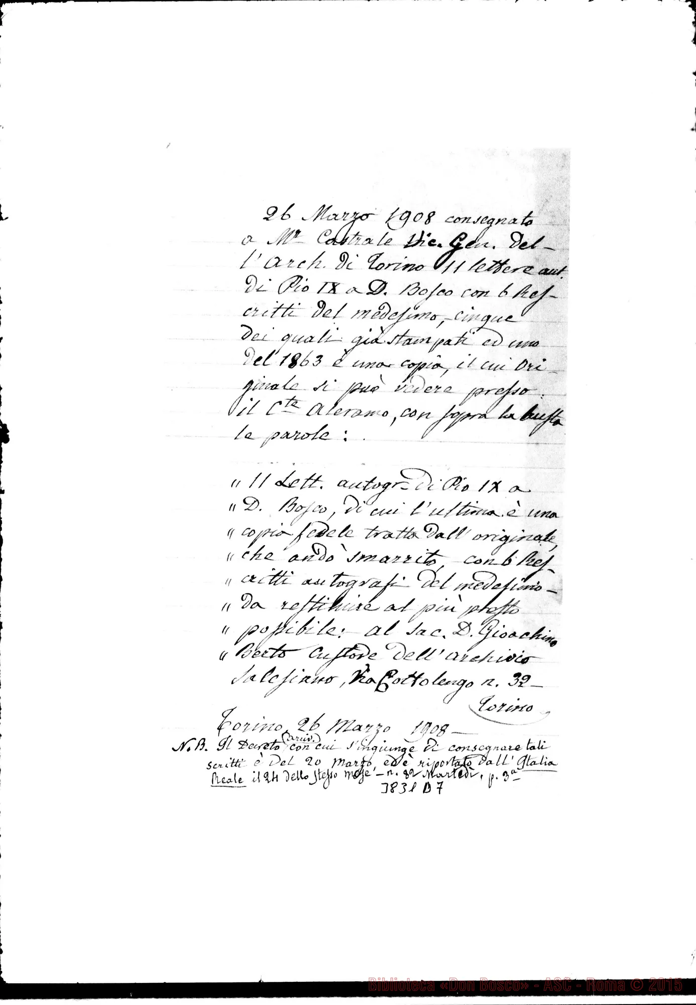 Fotogramma D 7 — Appunti di Don Berto su Pio IX
