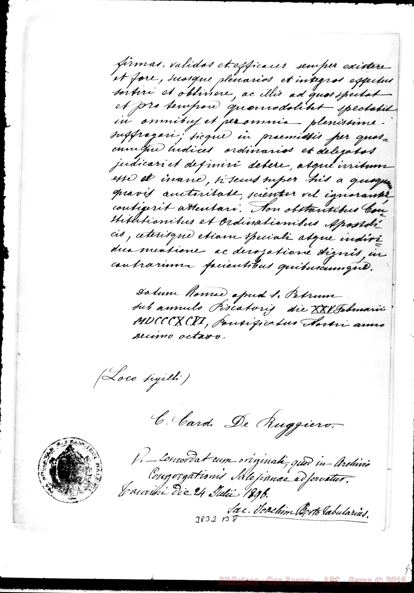 Fotogramma B 8 — Leone XIII: Rescritto A favore dei divoti di M. A.. Roma, 25-02-1896. Copia