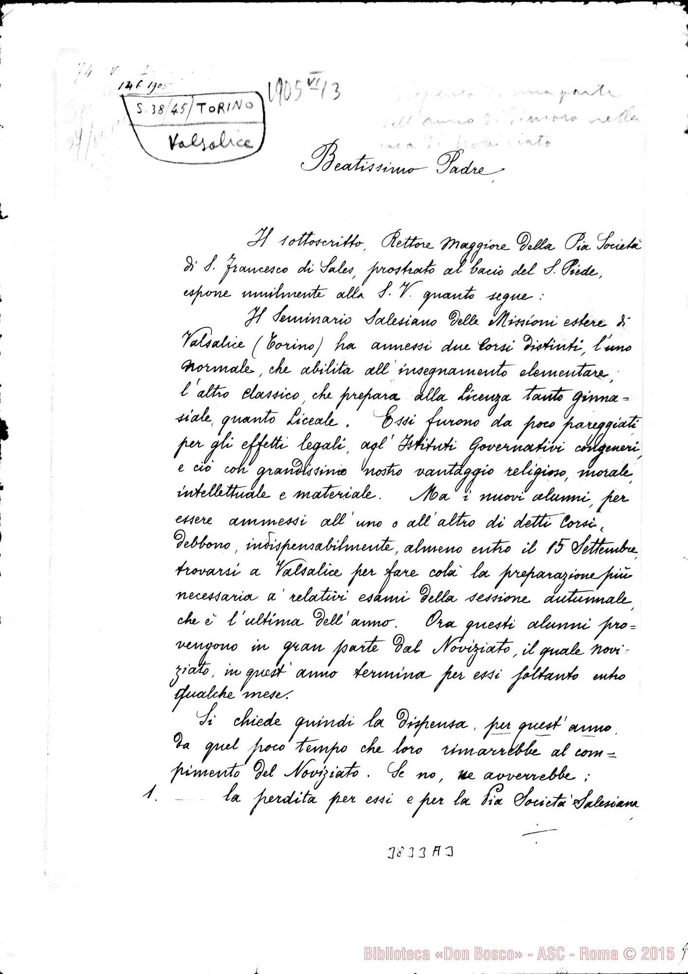 Fotogramma A 3 — Don Rua-Beatissimo Padre. Roma, 13-06-1905 Firma autogr. Rua E Pio X