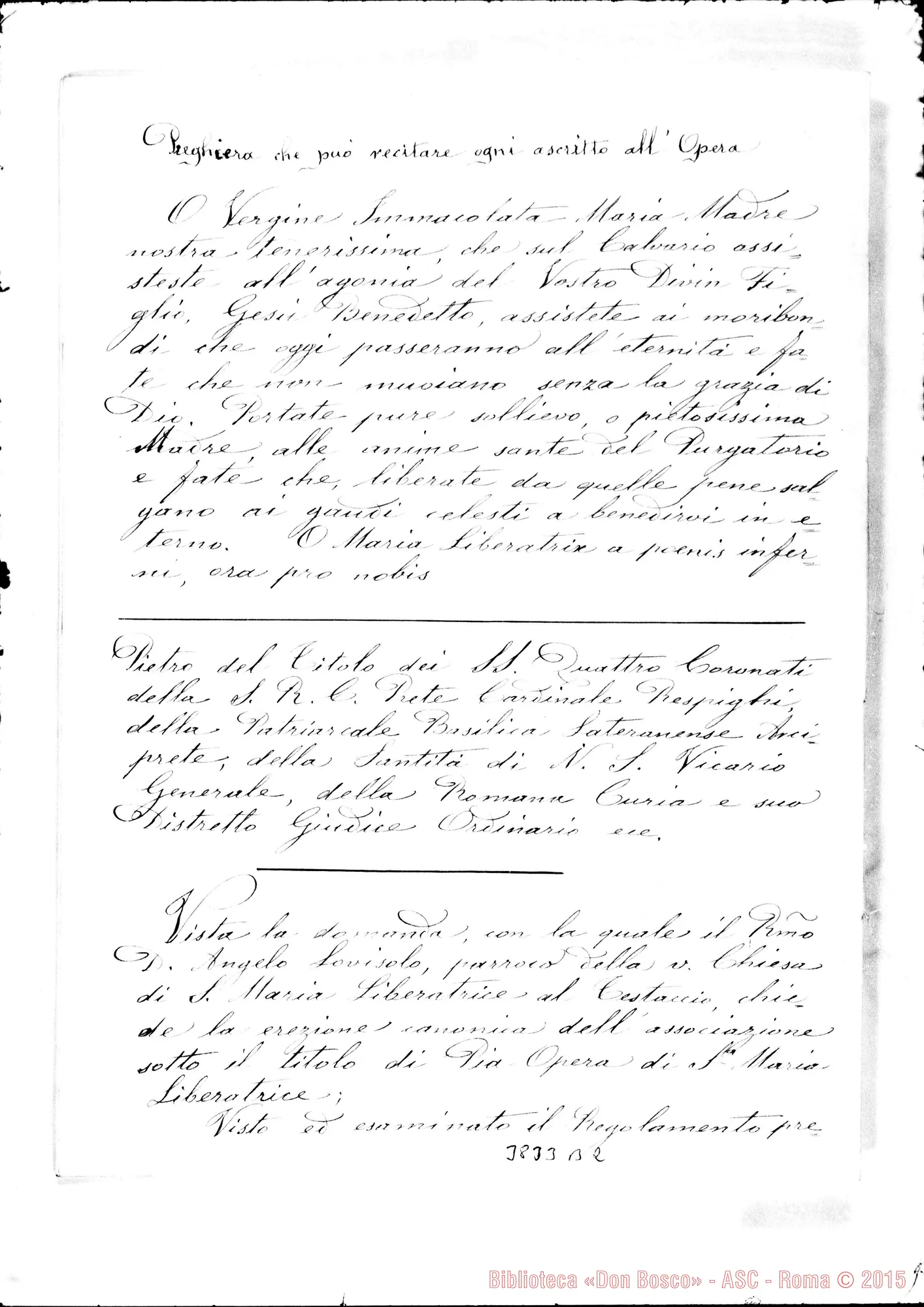 Fotogramma B 2 — Per l’approvazione di S. Maria Liberatrice. Postilla autogr. Pio X, T8-03-1910