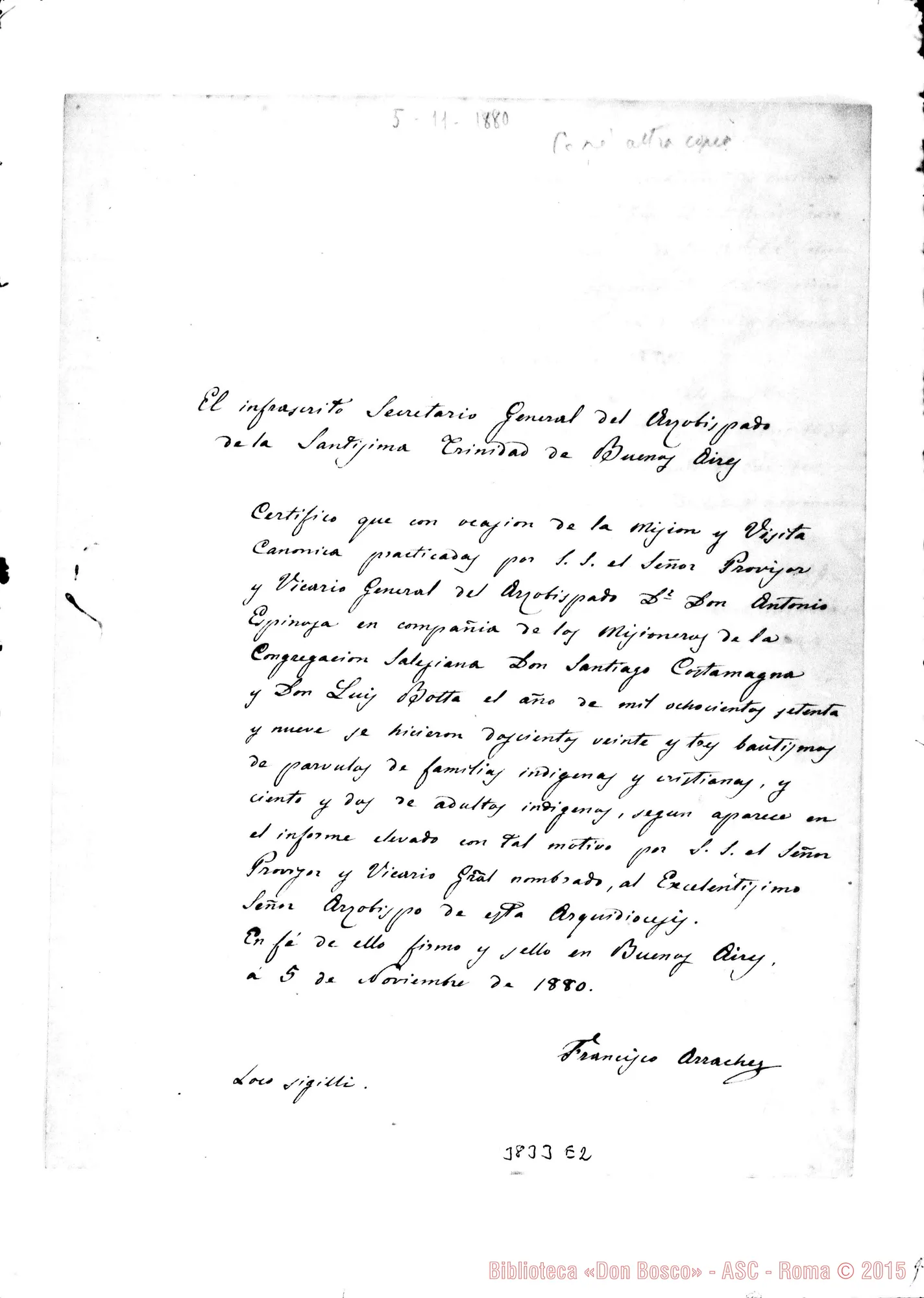 Fotogramma E 2 — Buenos Aires: Visita canonica, il 5-11-1880