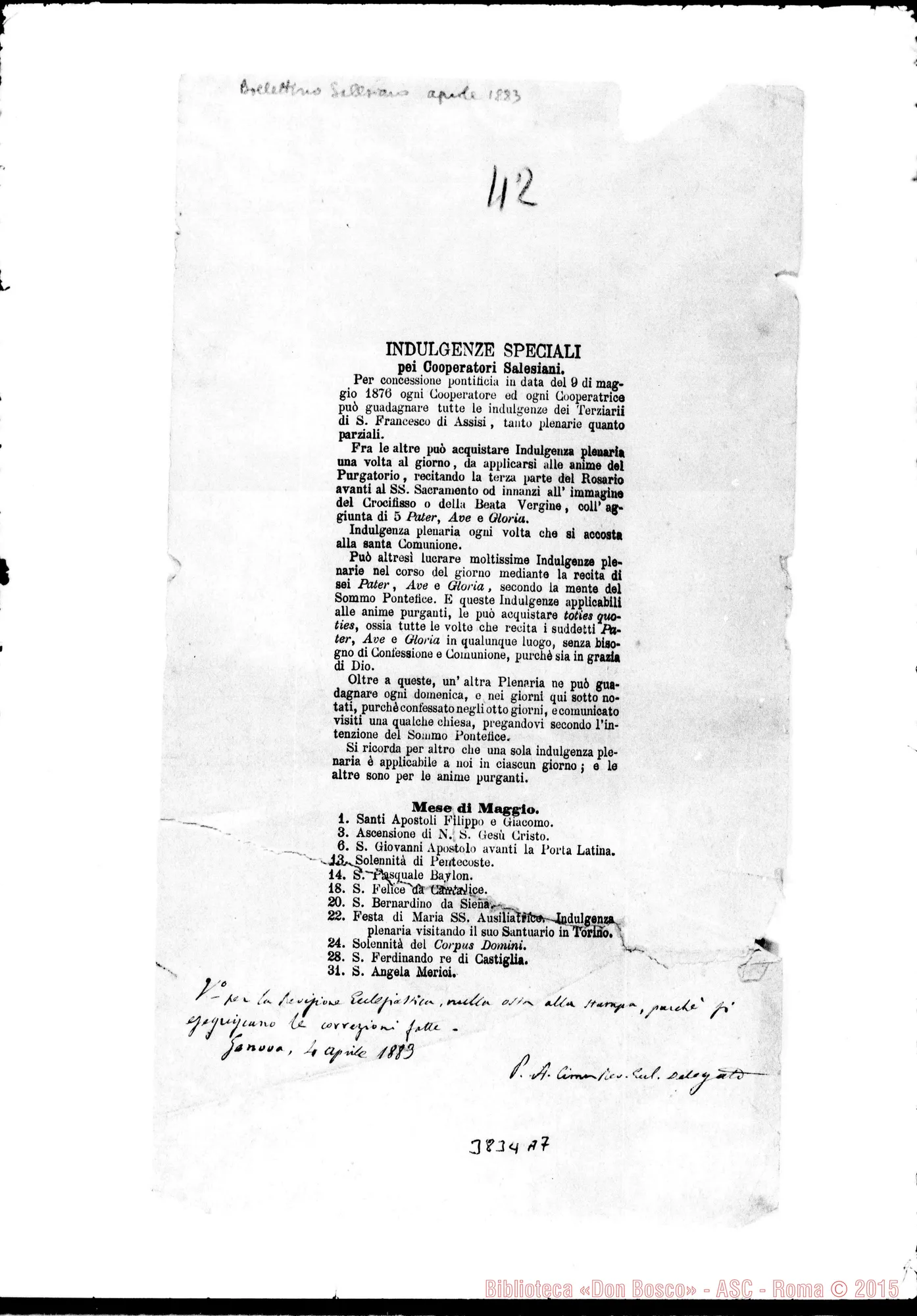 Fotogramma A 7 — Bozze del Bollettino per la revisione ecclesiastica. 1882-1883