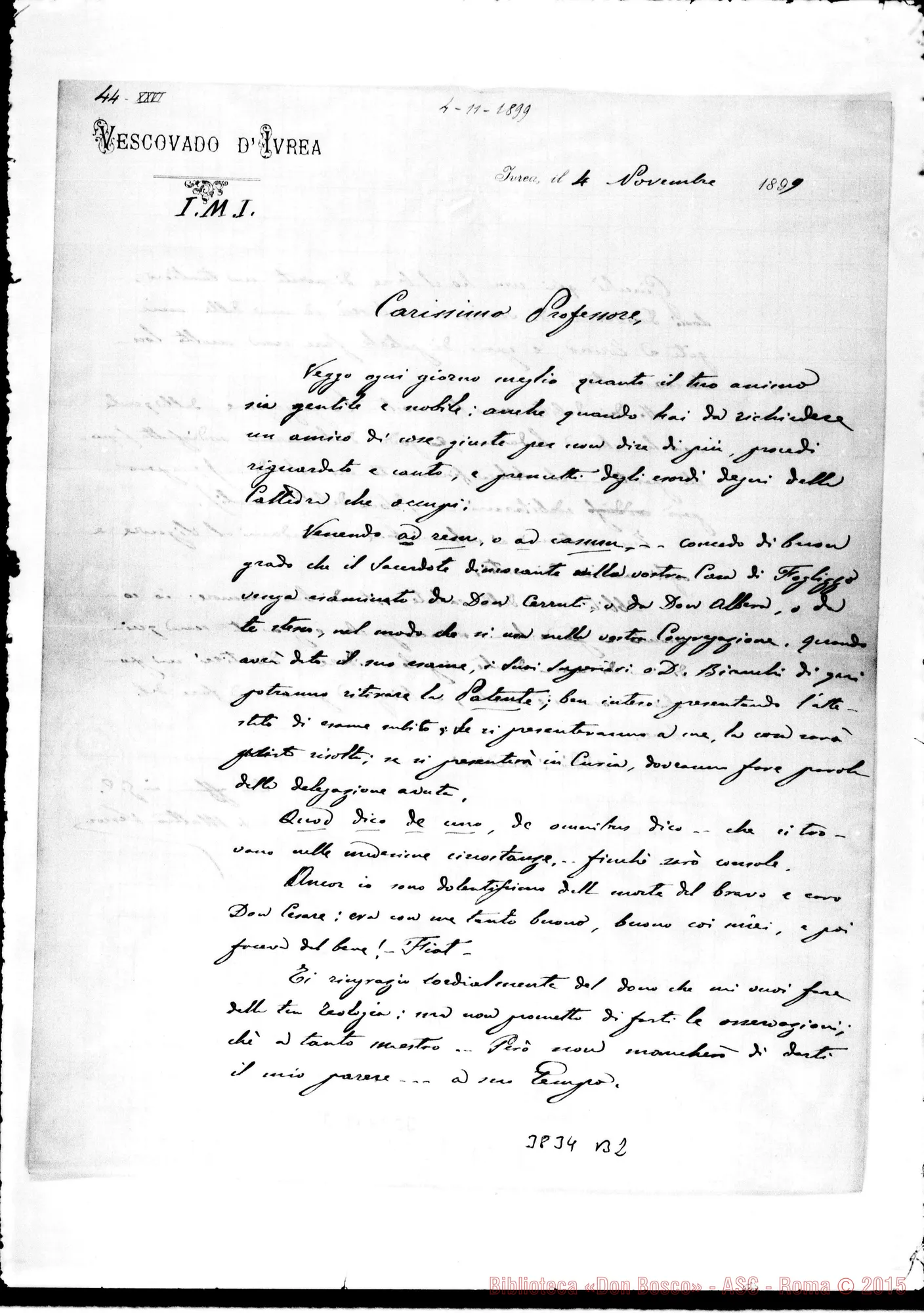 Fotogramma B 2 — Ivrea: Matteo Filipello, vesc.-professore. Ivrea, 4-11-1899