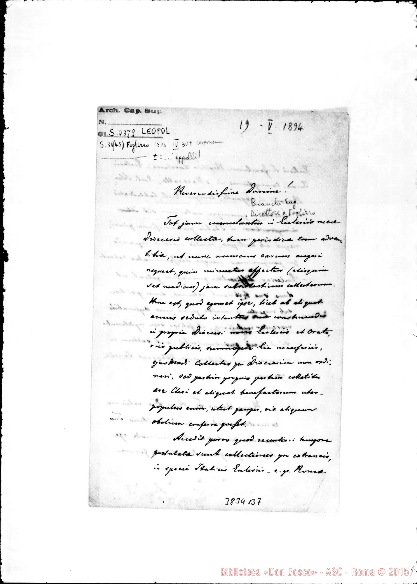 Fotogramma B 7 — Leopoli: Severino Morawski, arciv.-Reverendissime. Leopoli, 19-05-1894