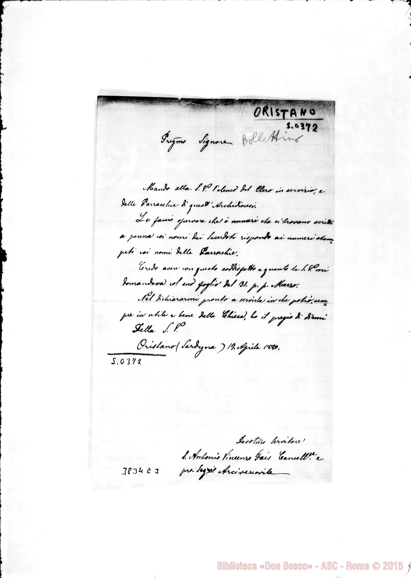 Fotogramma E 3 — Oristano: Antonio Vincenzo Fais. Cancell. E Prosegr.-Bollettino, il 15-04-1880