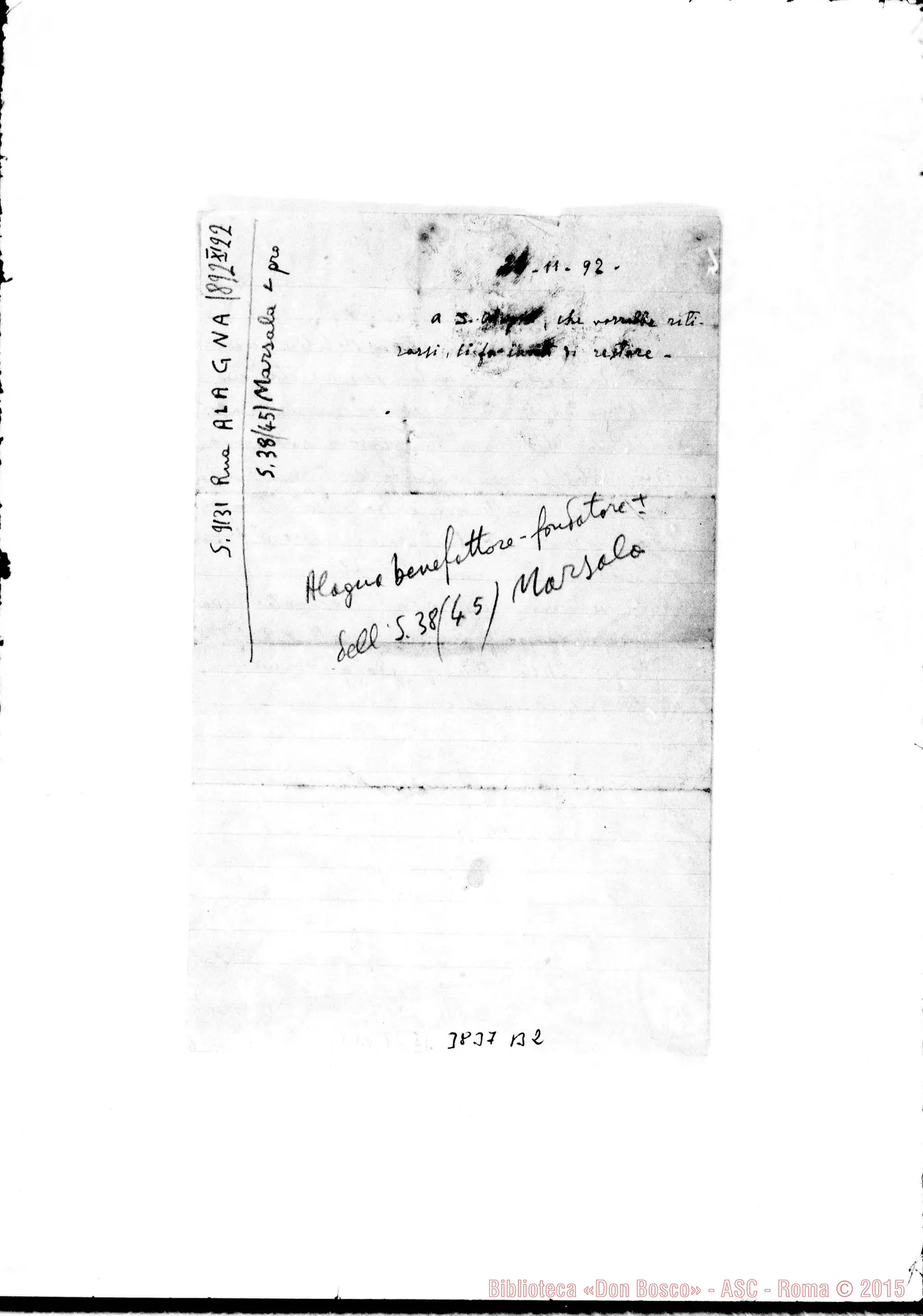 Fotogramma B 2 — Alagna Sebastiano, sac. coop. Torino, 22-11-1892