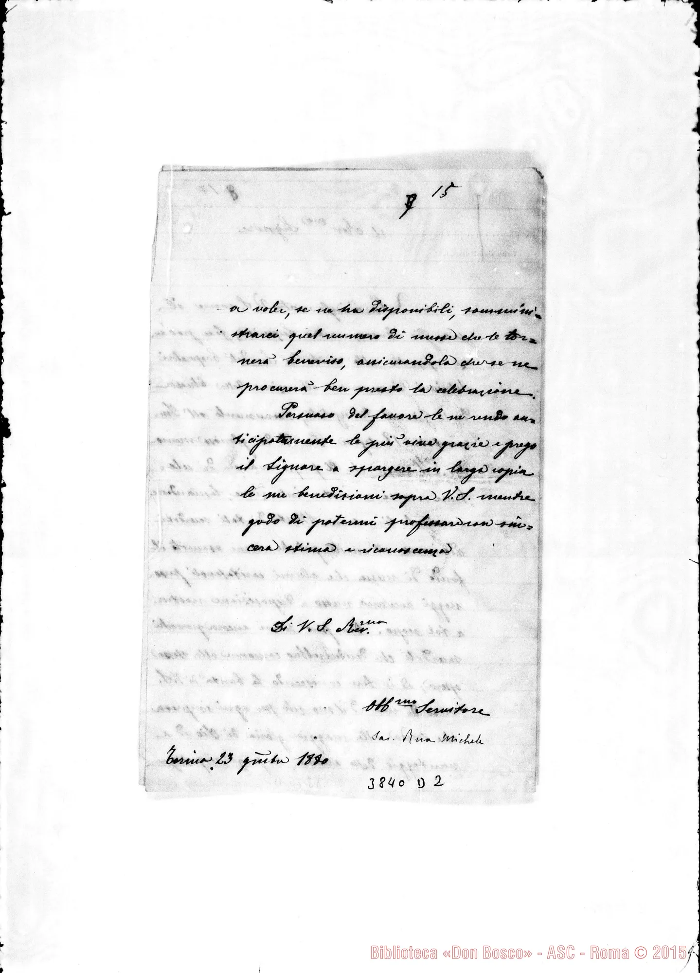 Fotogramma D 2 — « Rev.mo Signore Torino, 23-11-1880