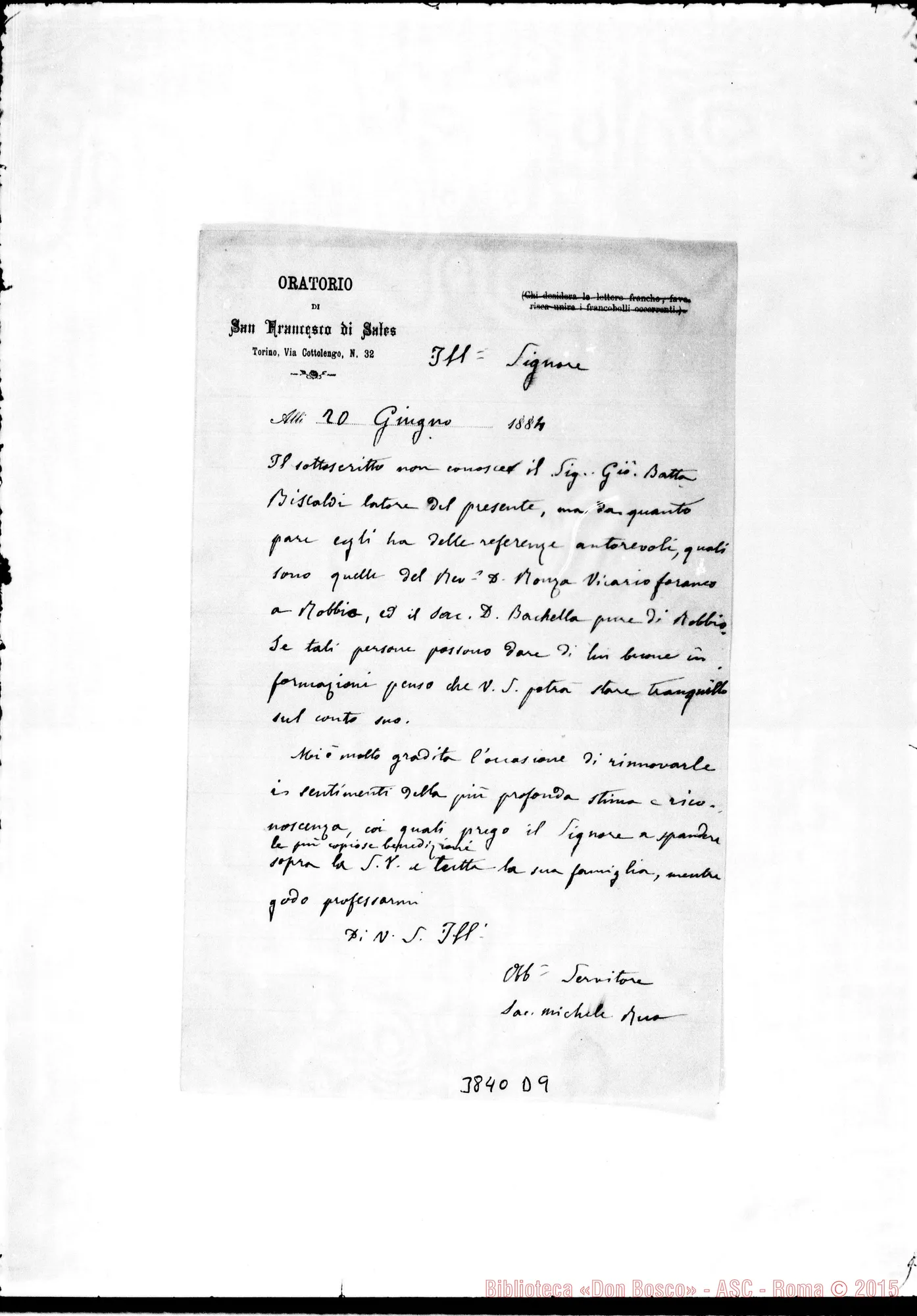 Fotogramma D 9 — « Ill. Signore Torino, 20-06-1884