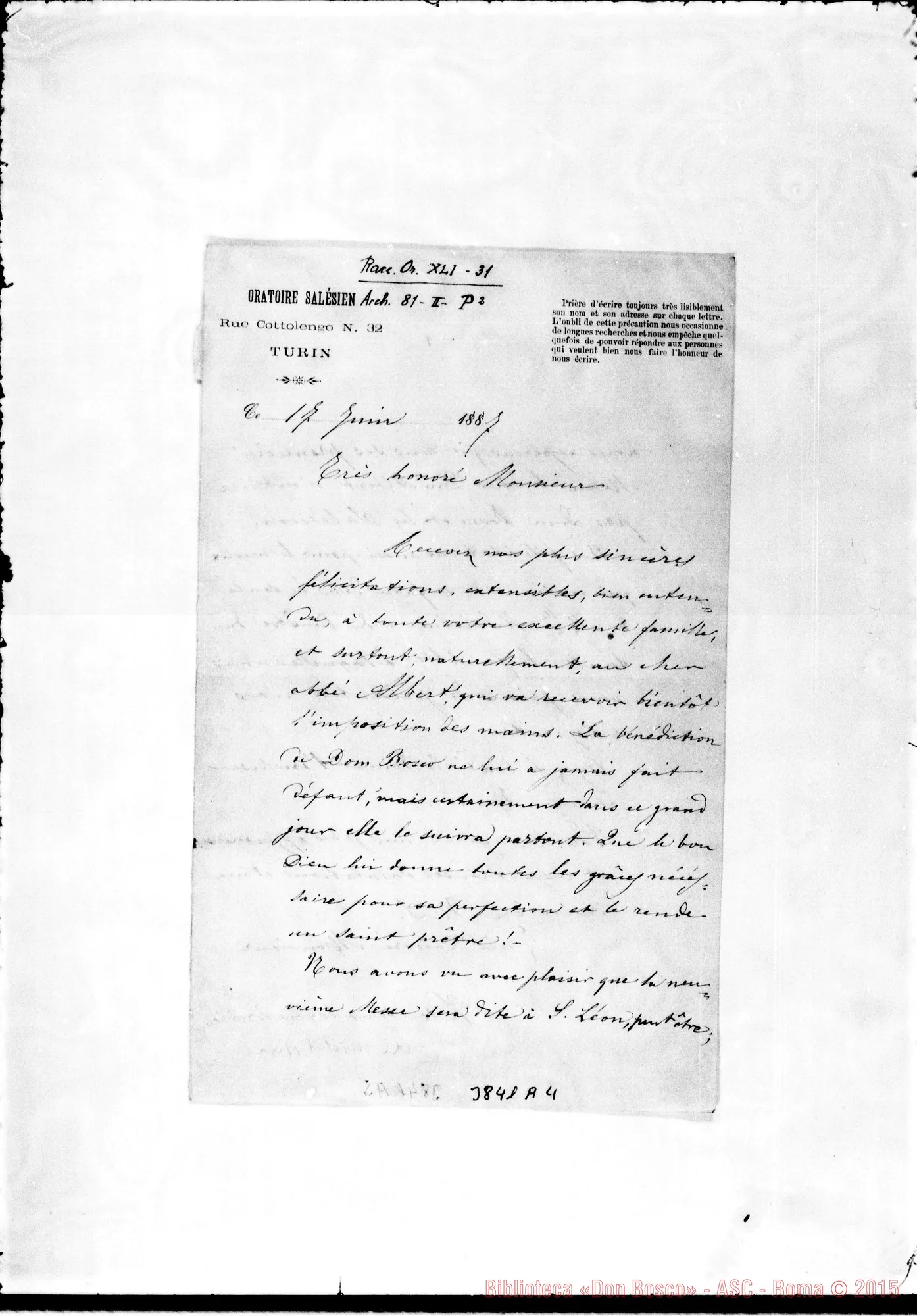 Fotogramma A 4 — « Très honoré.. Torino, 17-06-1887