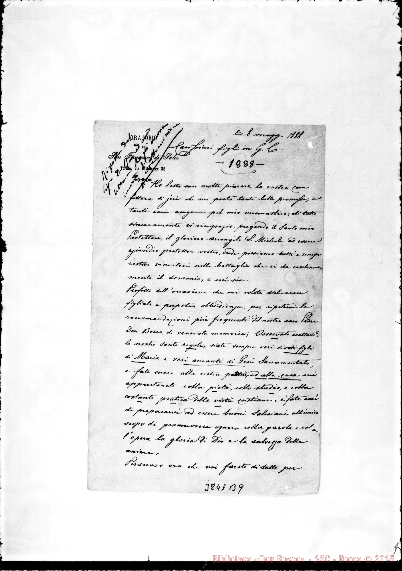 Fotogramma B 9 — « Ai Confratelli Torino, 8-05-1888