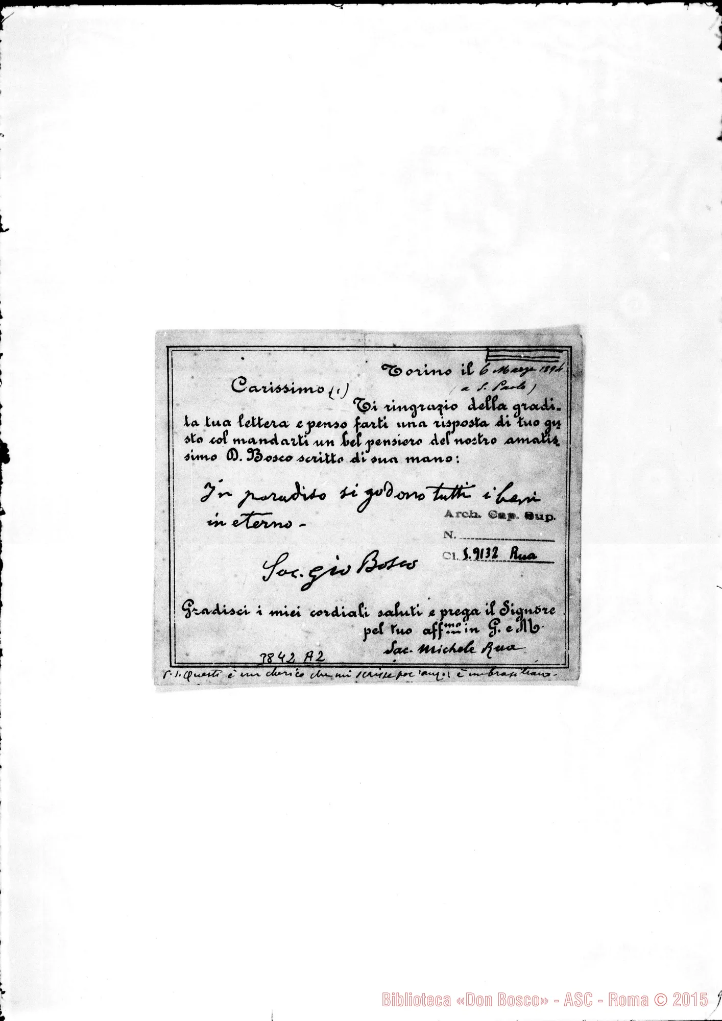 Fotogramma A 2 — « Carissimo Torino, 6-03-1894