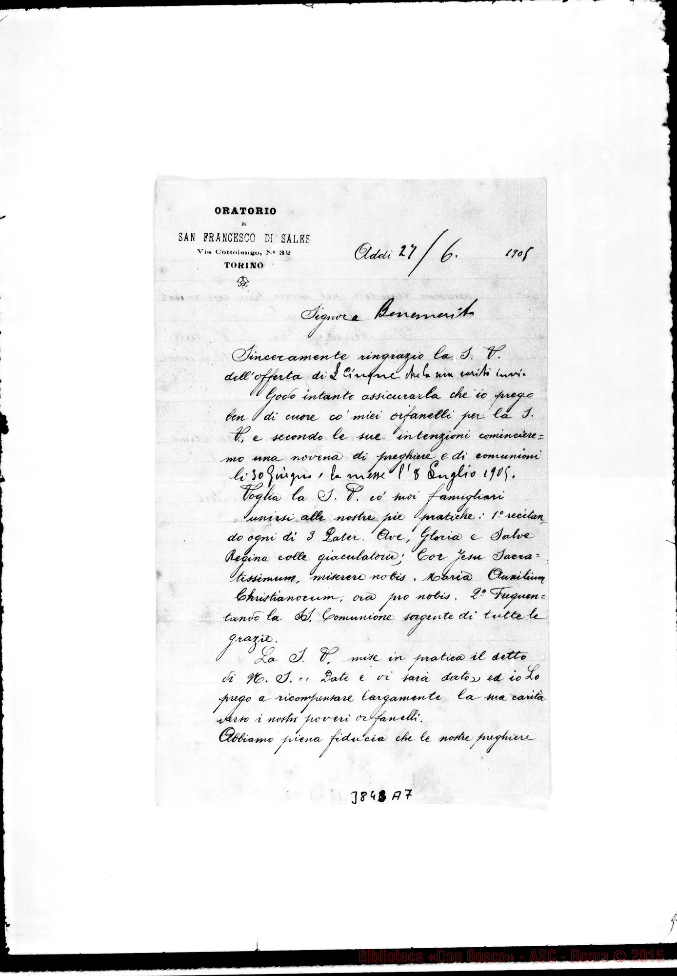 Fotogramma A 7 — « Sig.ra Benemer. Torino, 27-06-1905