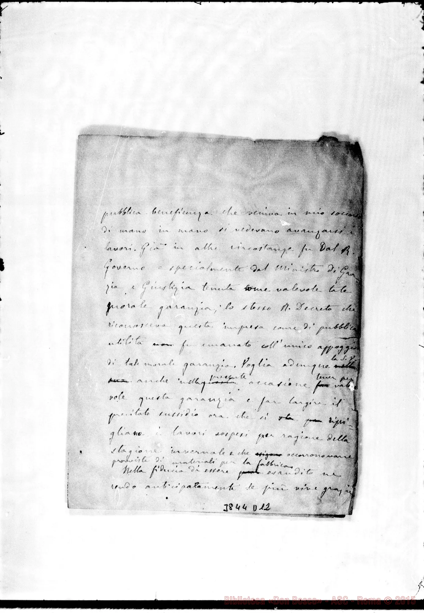 Fotogramma D 12 — Autorità: Governo: Min. Grazia E Giustizia. Minuta dell’anno 1878