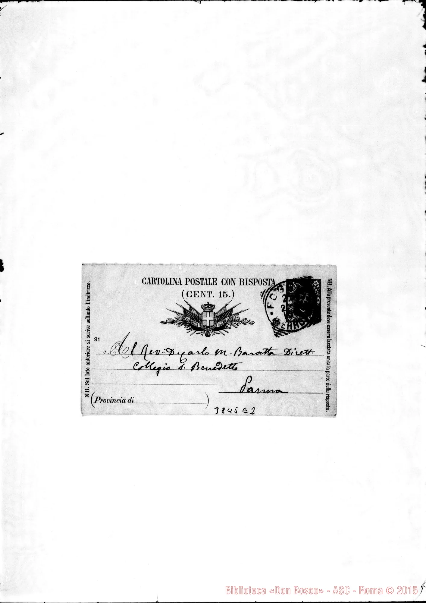 Fotogramma E 2 — « « Ex vehículo viae ferre, 24-02-1892 Cartolina scritta A matita