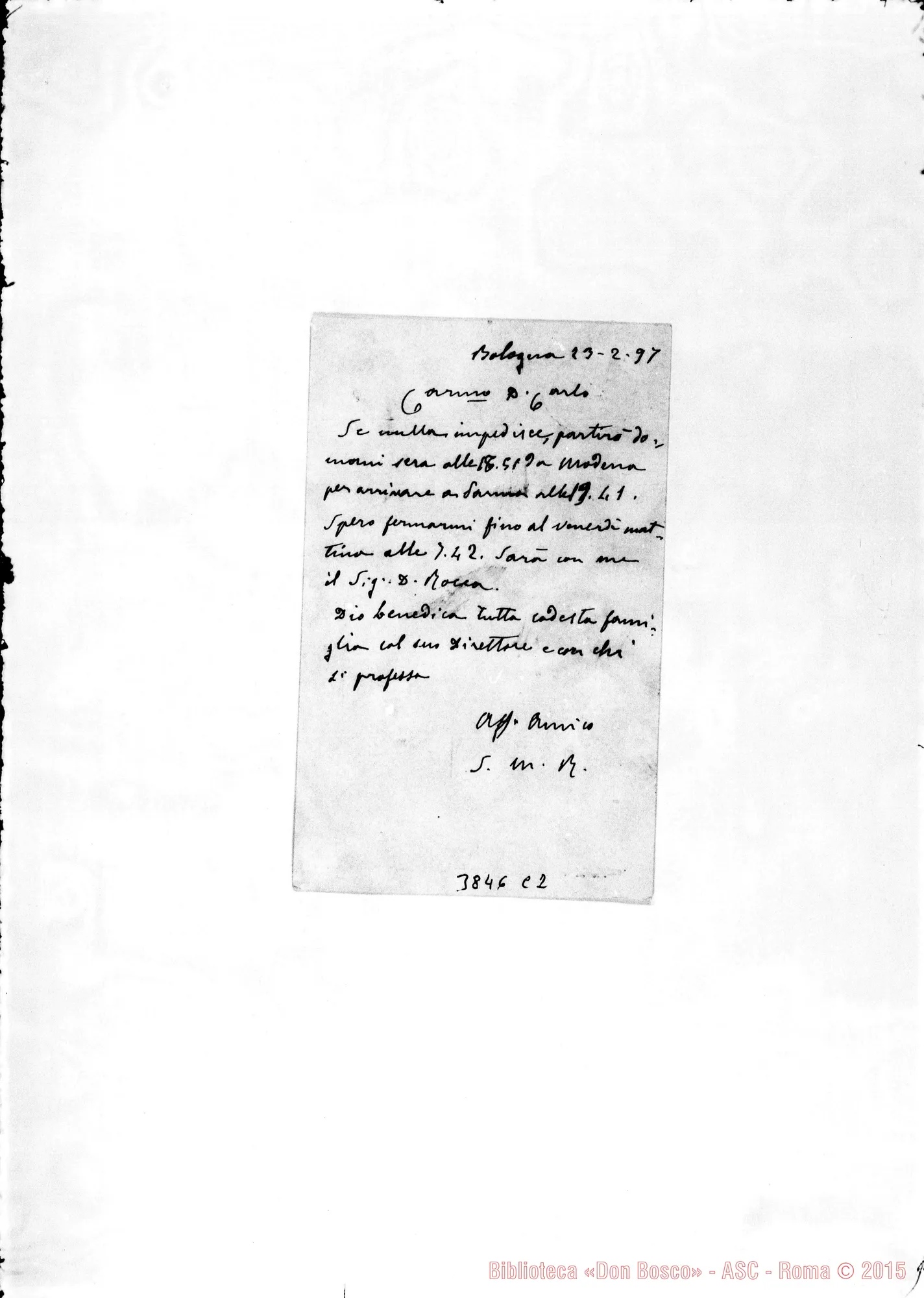 Fotogramma C 2 — « « Bologna, 23-02-1897 Cartolina