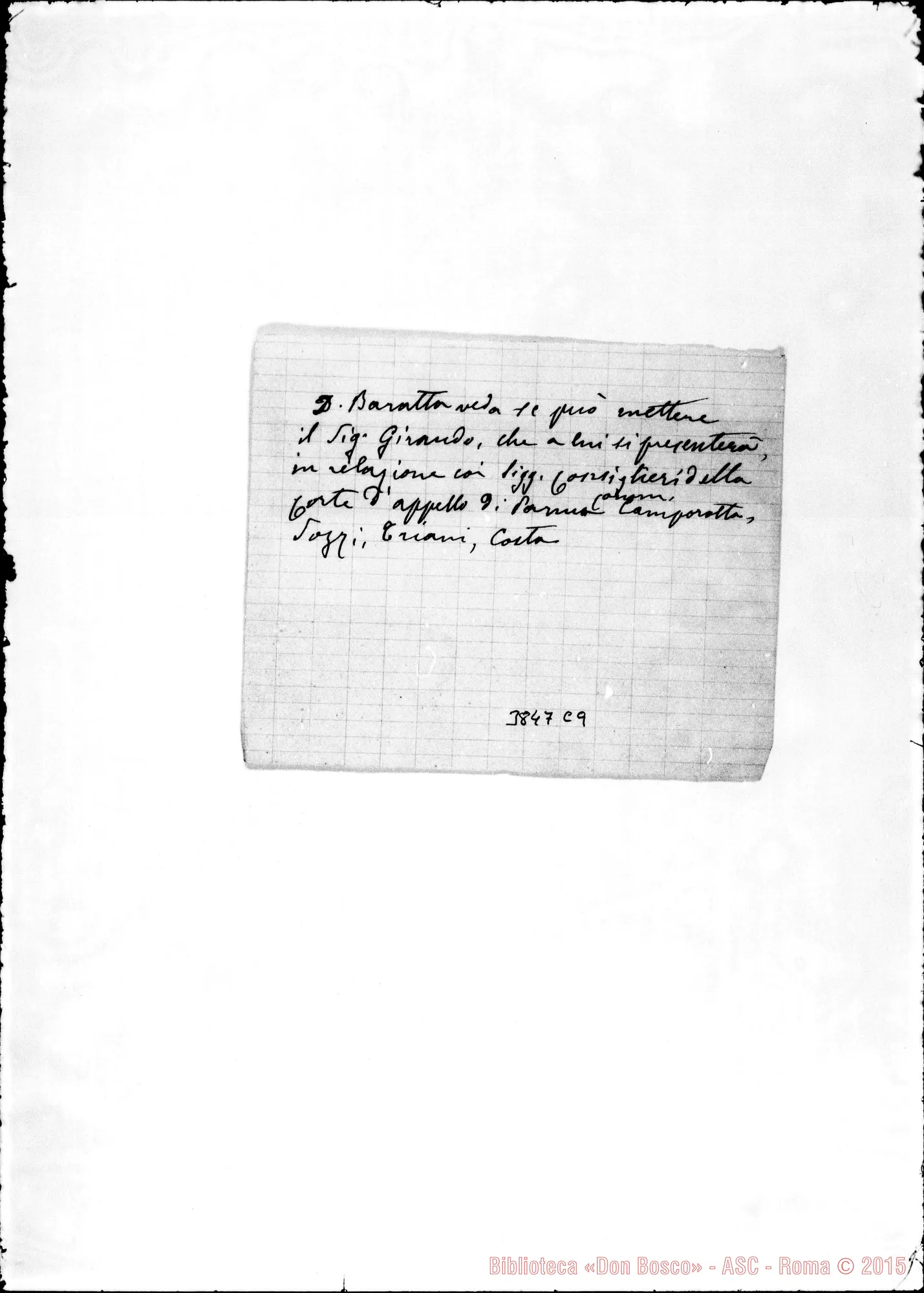 Fotogramma C 9 — « « s.d. Bigliettini con note A D. Baratta