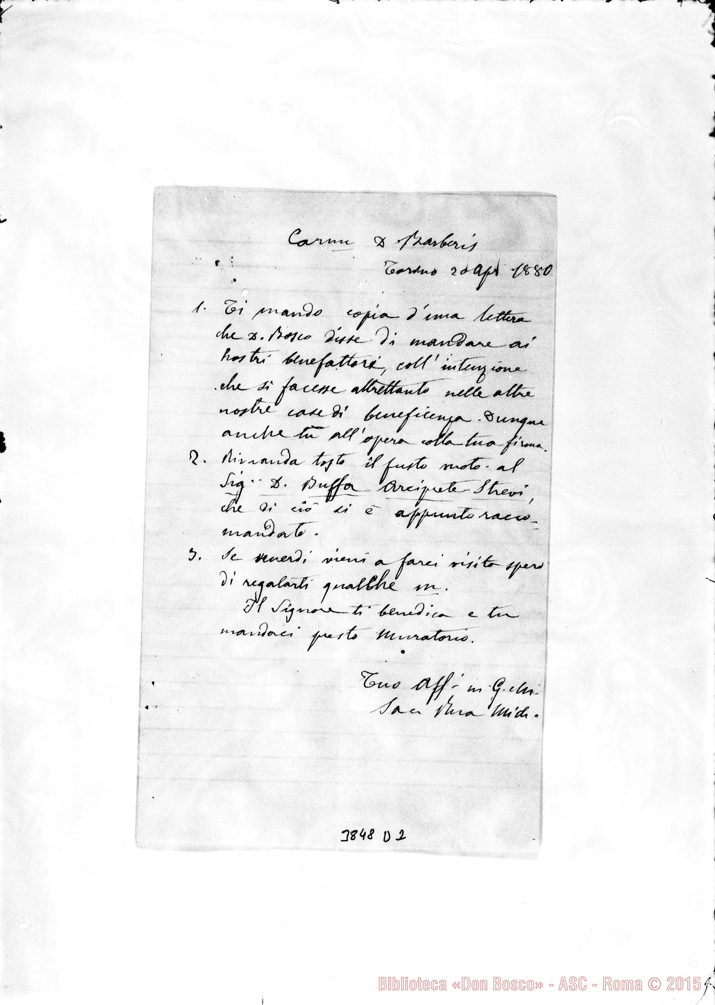 Fotogramma D 2 — « « Torino, 20-04-1880 All. circolare ai Benefattori (ciclostilata)