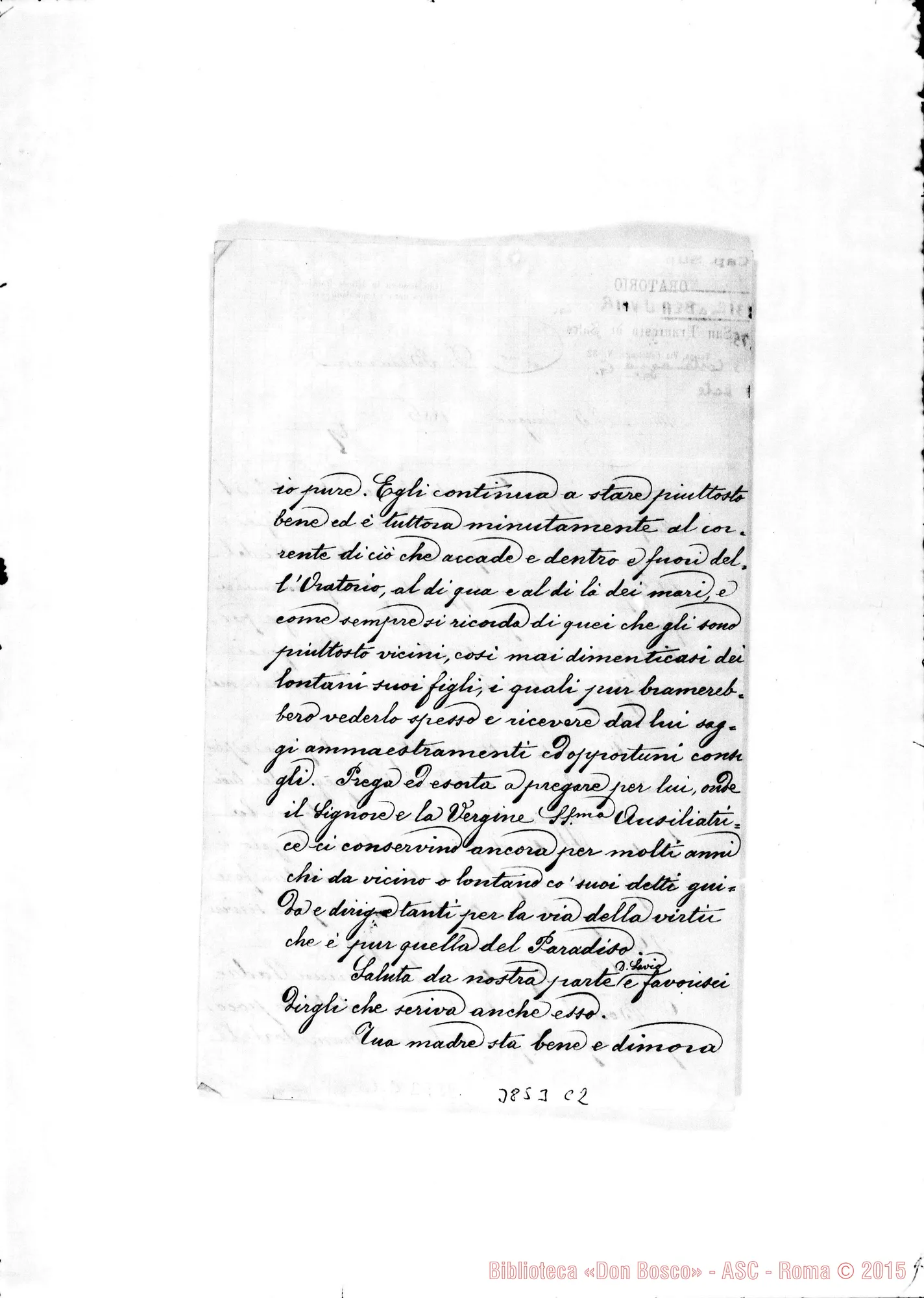 Fotogramma C 2 — Beauvoir Giuseppe, SDB Torino, 25-06-1886 Segue lett. di D. Costamagna G.