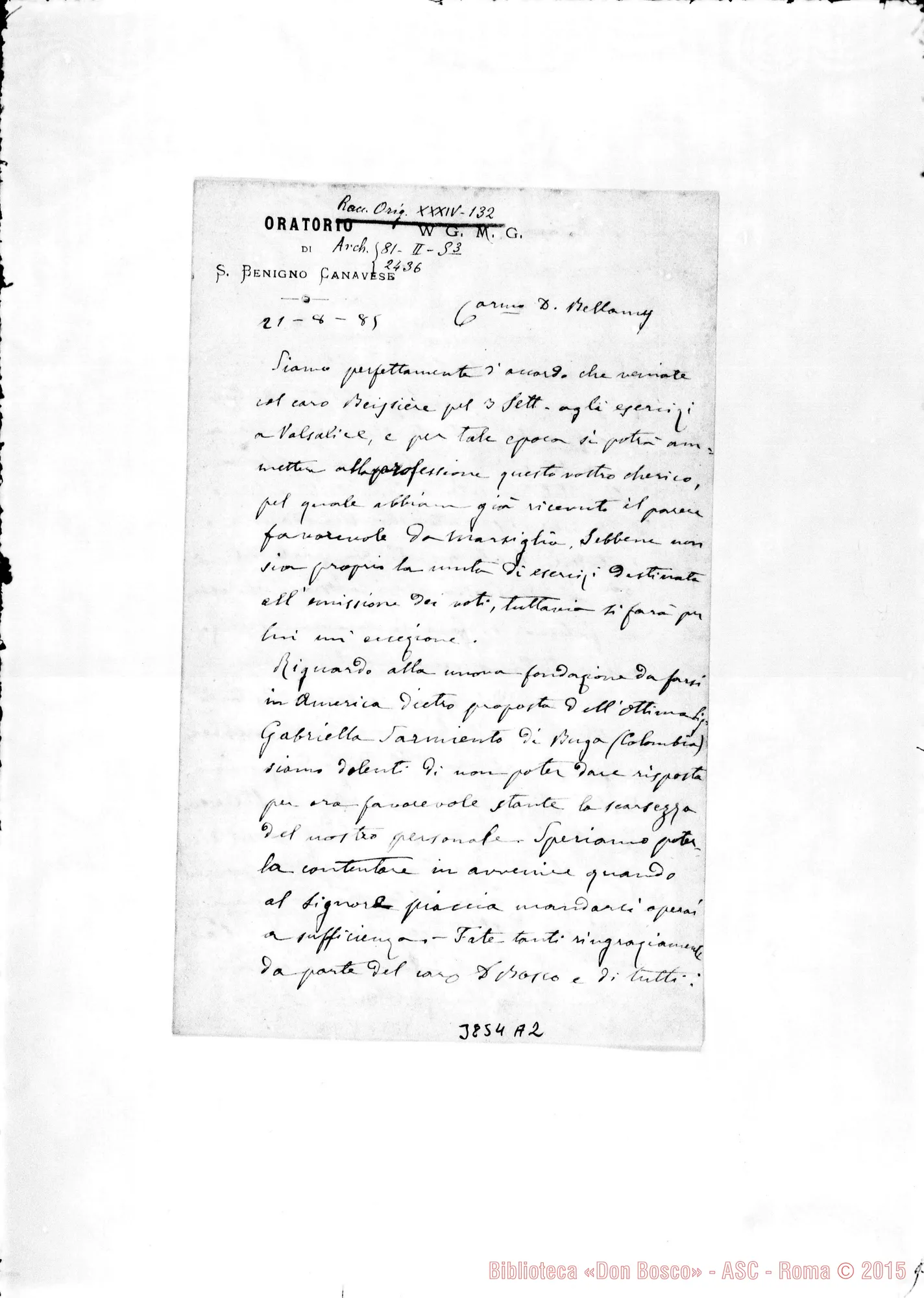 Fotogramma A 2 — « « S. Benigno, 21-08-1885