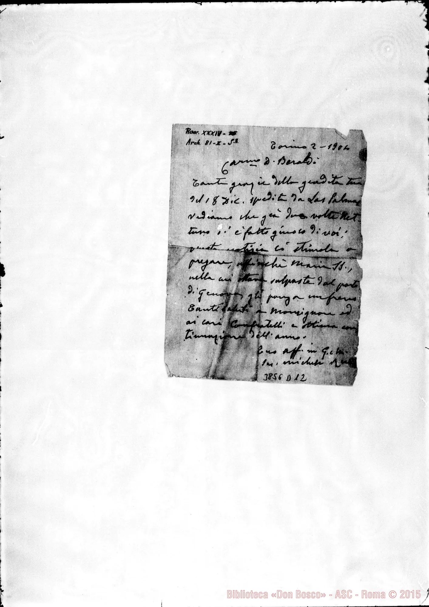 Fotogramma D 12 — Beraldi Giovanni, SDB Torino, 2-01-1904