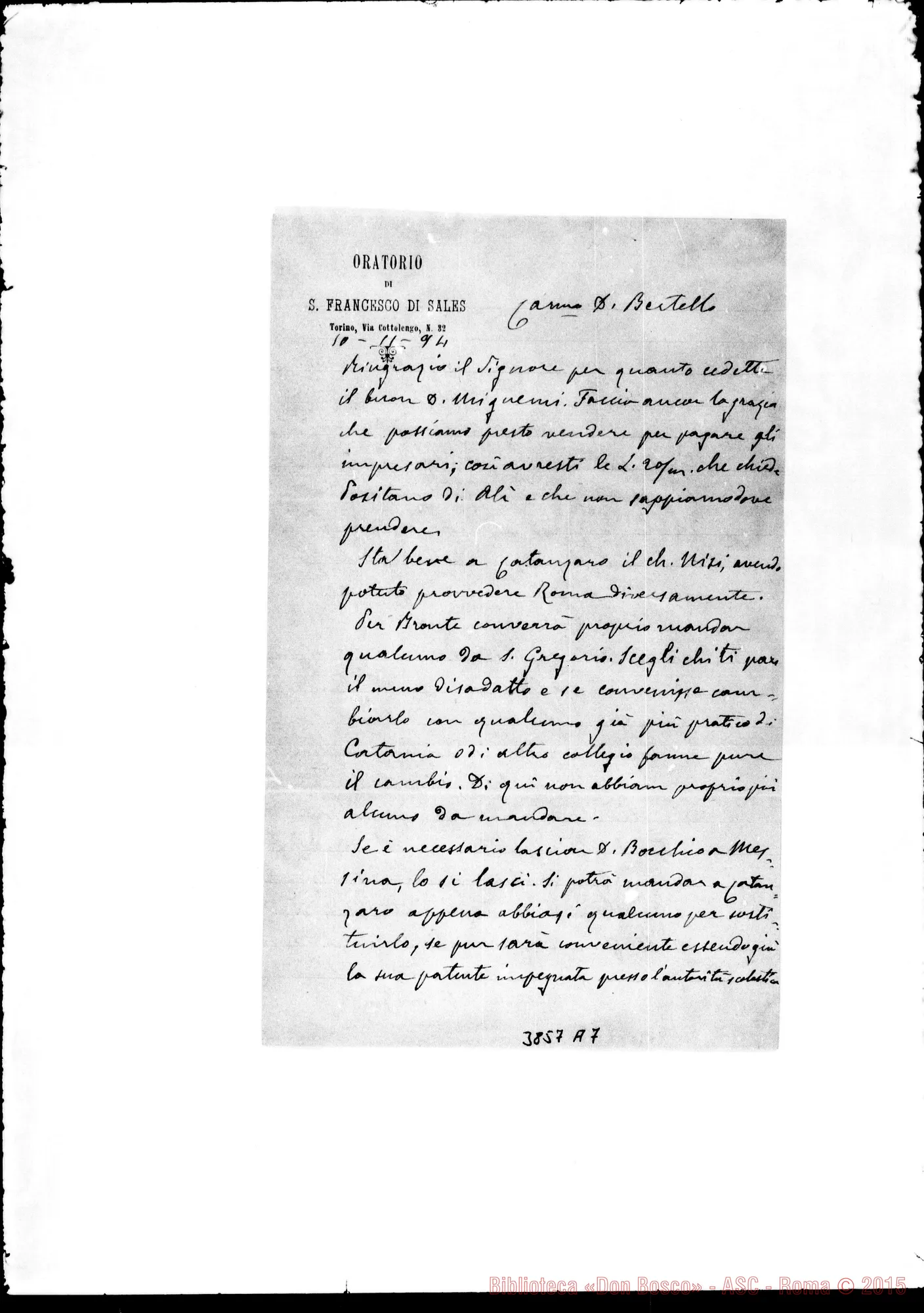 Fotogramma A 7 — Bertello Giuseppe, SDB Torino, 10-11-1894