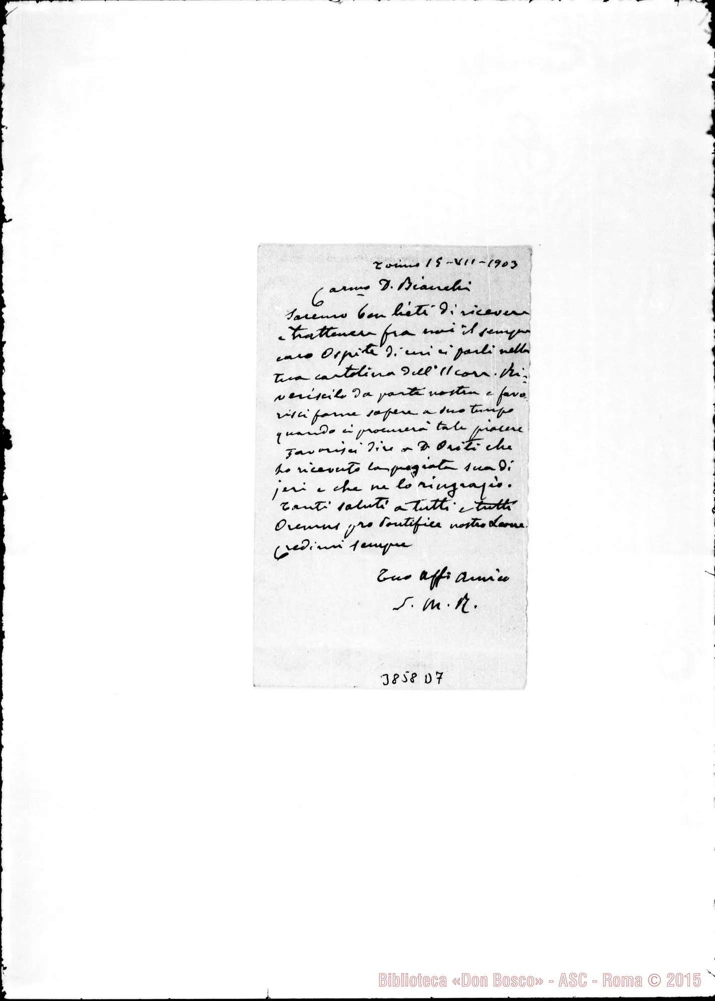 Fotogramma D 7 — « « Torino, 15-07-1903 Cartolina