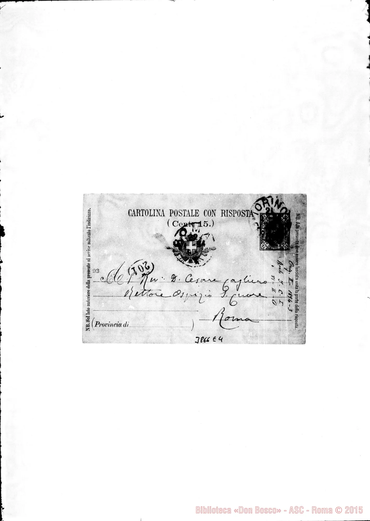 Fotogramma E 4 — « « Torino, 20-01-1894 Cartolina
