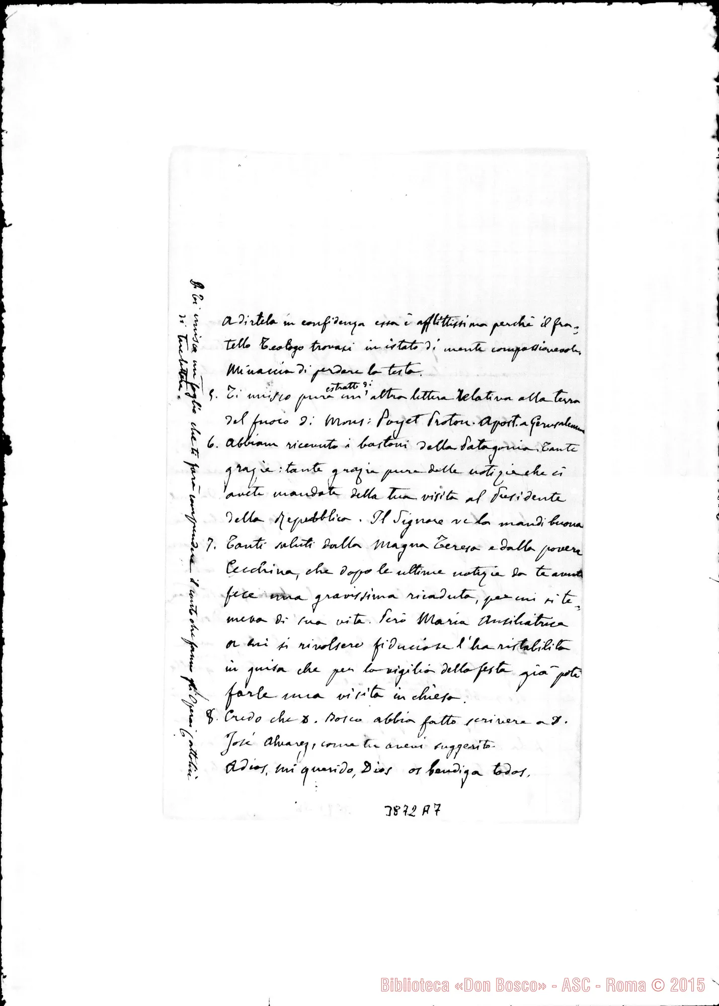 Fotogramma A 7 — « « Torino, 29-05-1886 All. estratto della lett. di Mons. Poyet Proton