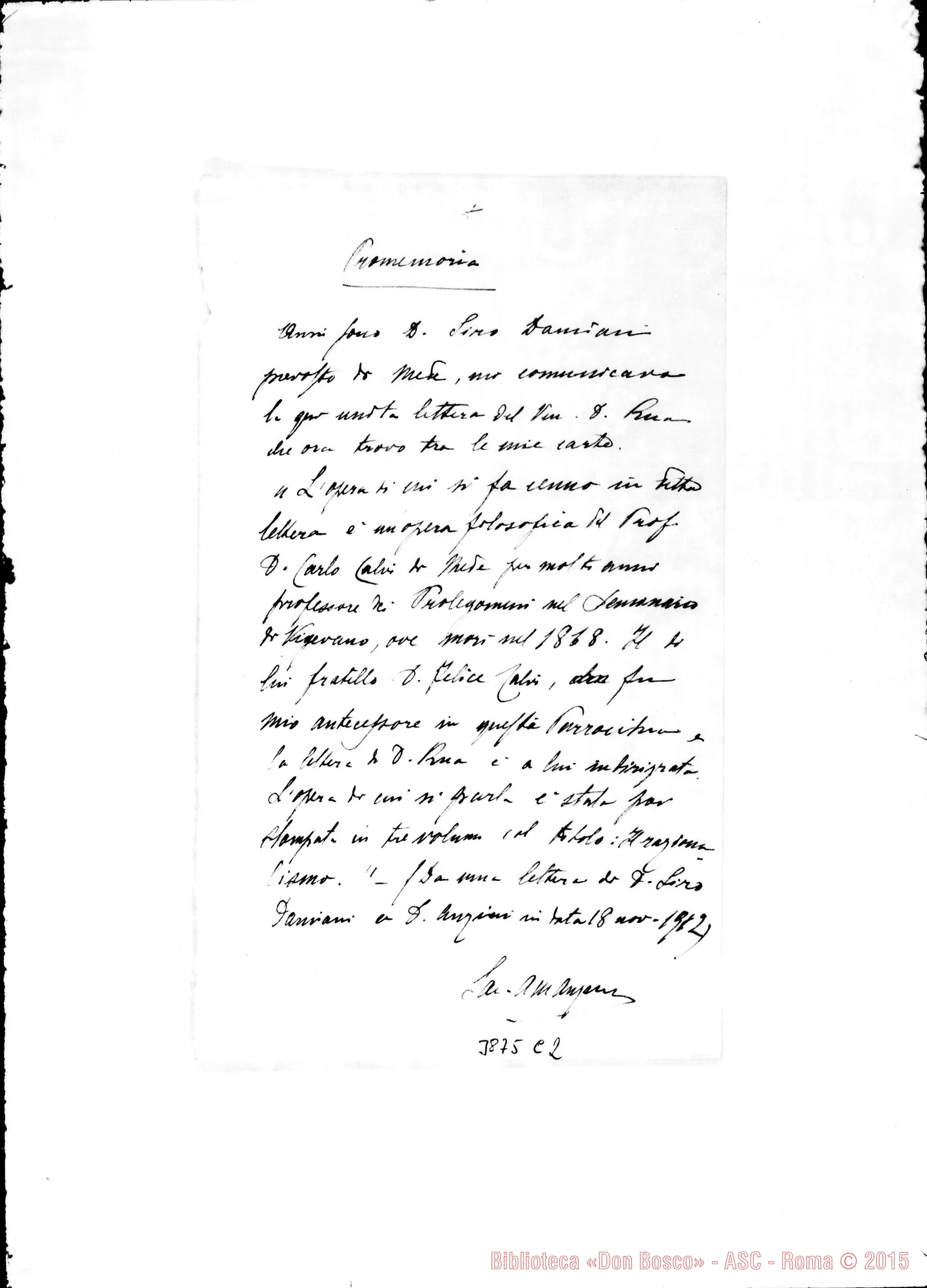 Fotogramma C 2 — Calvi Felice, sac. Torino, 3-11-1871