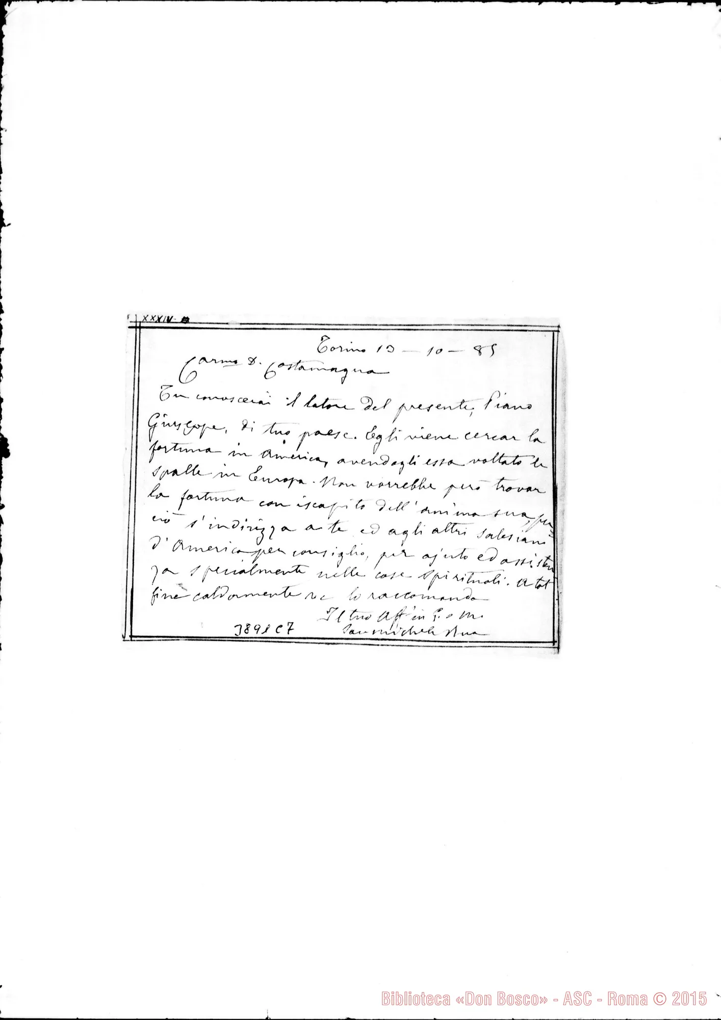 Fotogramma C 7 — Costaniagna Giacomo, vesc. SDB Torino, 13-10-1885