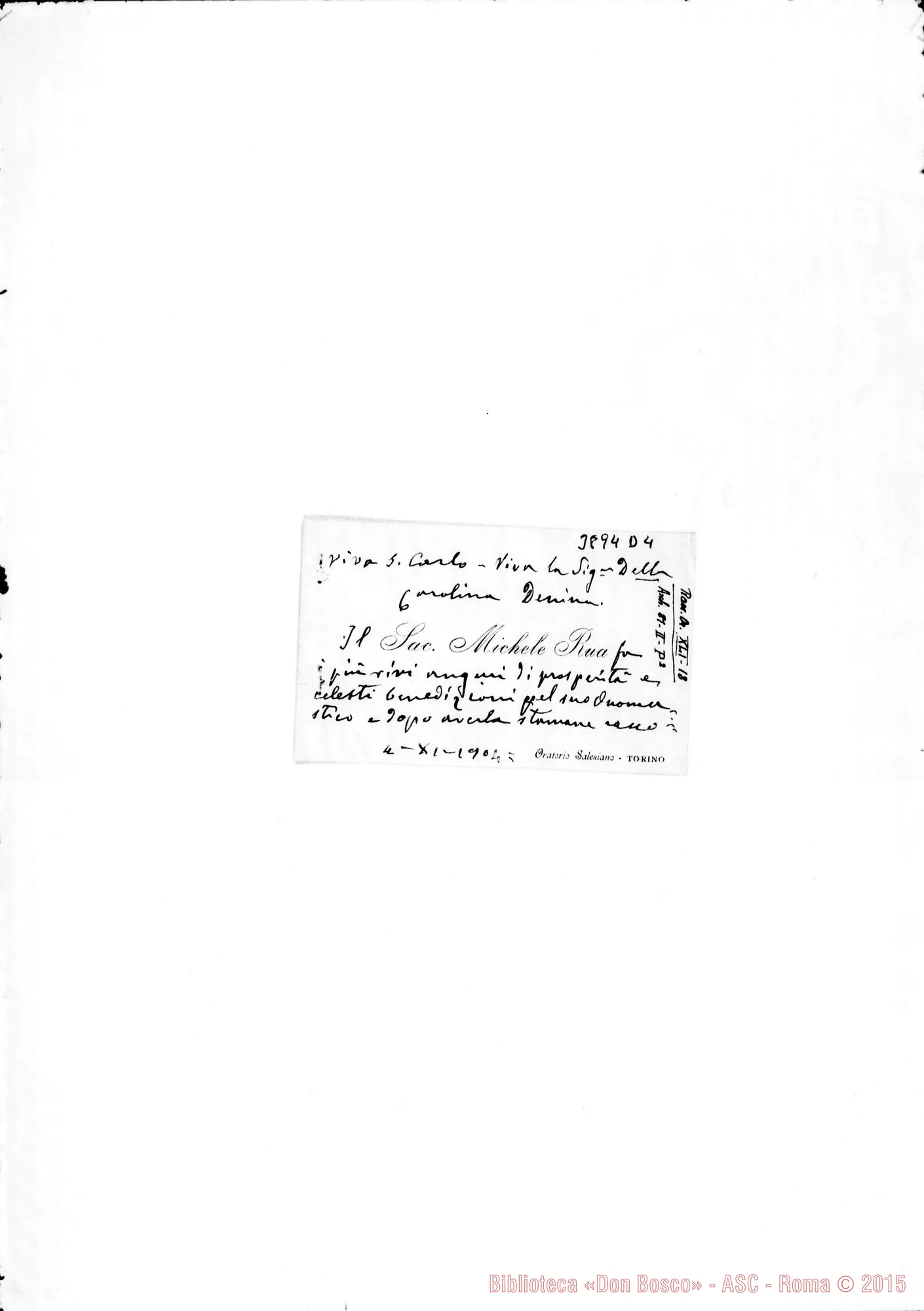 Fotogramma D 4 — « « « Torino, 4-11-1904 Biglietto da visita