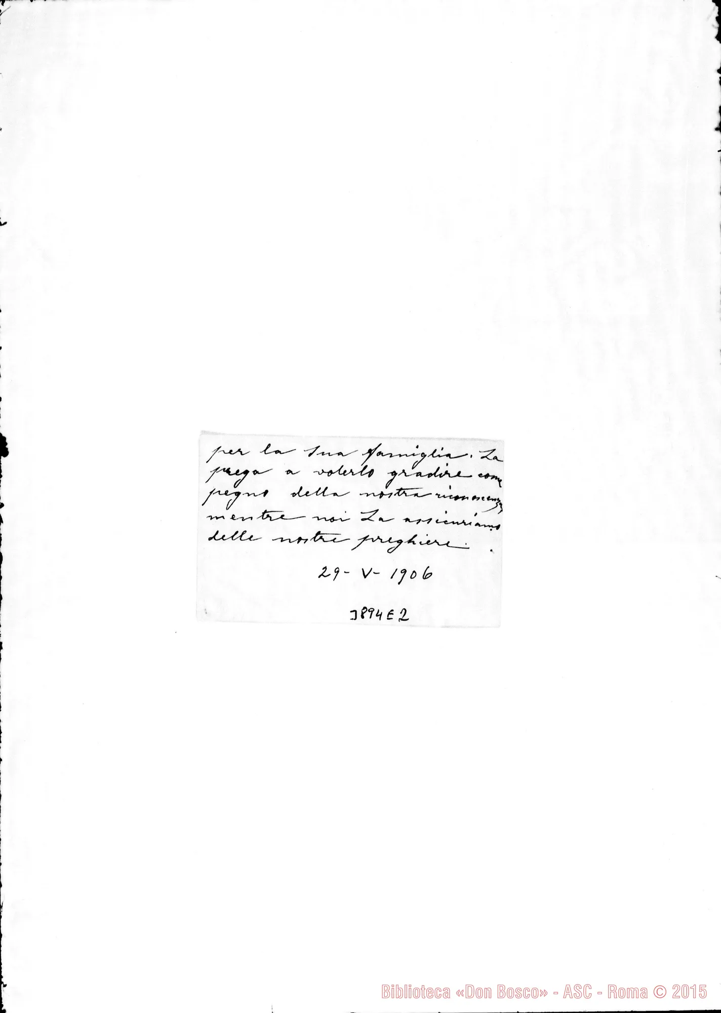 Fotogramma E 2 — « « « Torino, 29-05-1906 Biglietto da visita