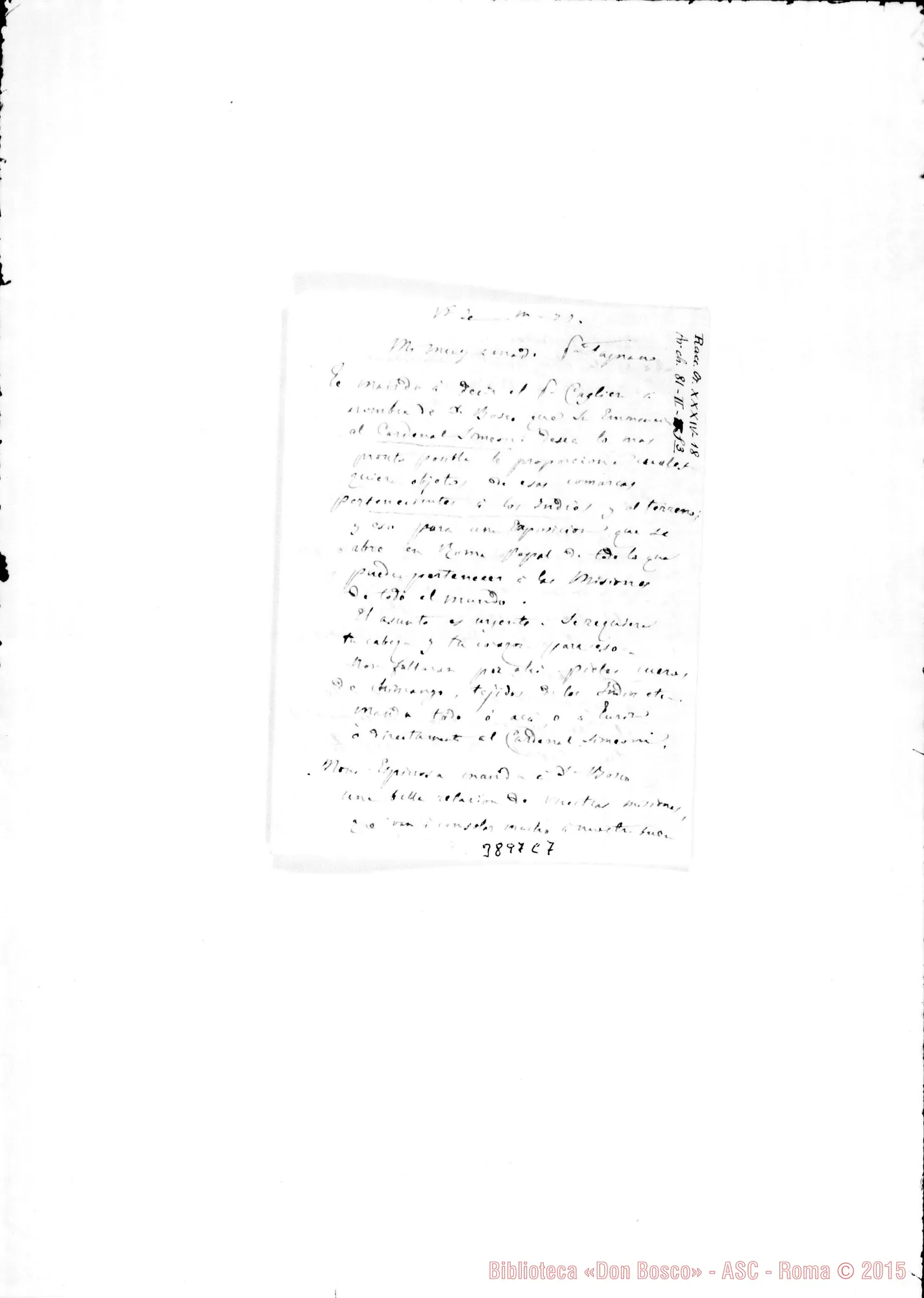 Fotogramma C 7 — Fagnano Giuseppe, mons. Torino, 19-05-1880 All. altra lett. di D. Costamagna A D. Fagnano