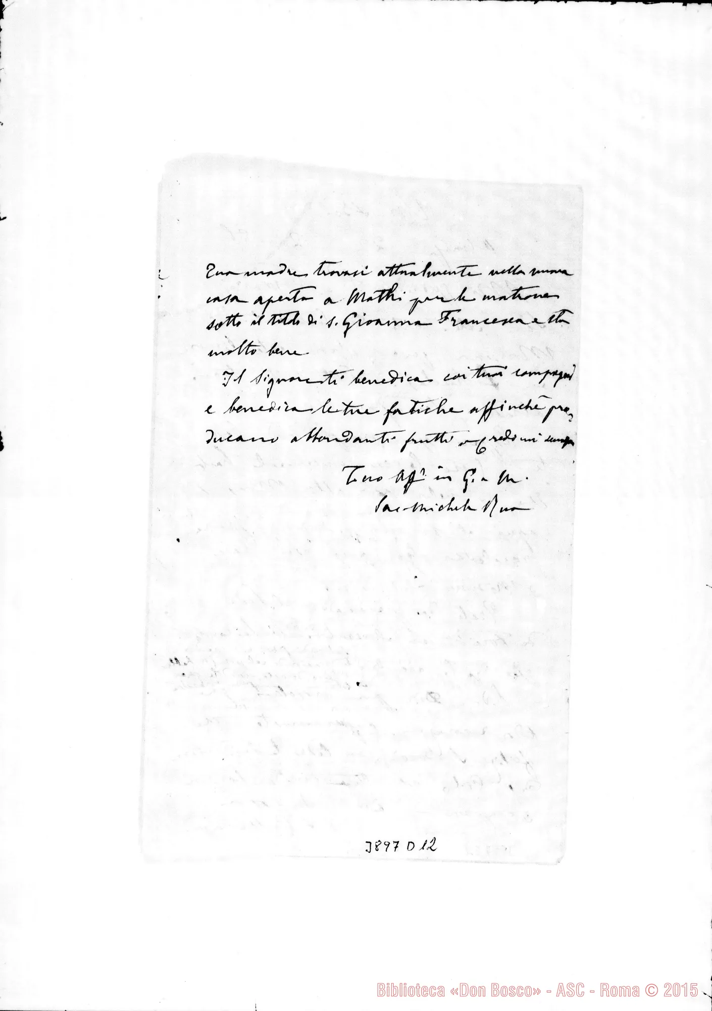Fotogramma D 12 — « « Torino, 29-12-1885 Acclusa altra di D. Costamagna