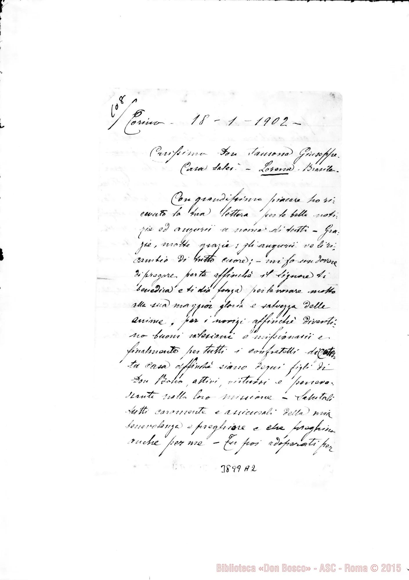 Fotogramma A 2 — Fausone Giuseppe, SDB Torino, 18-01-1902