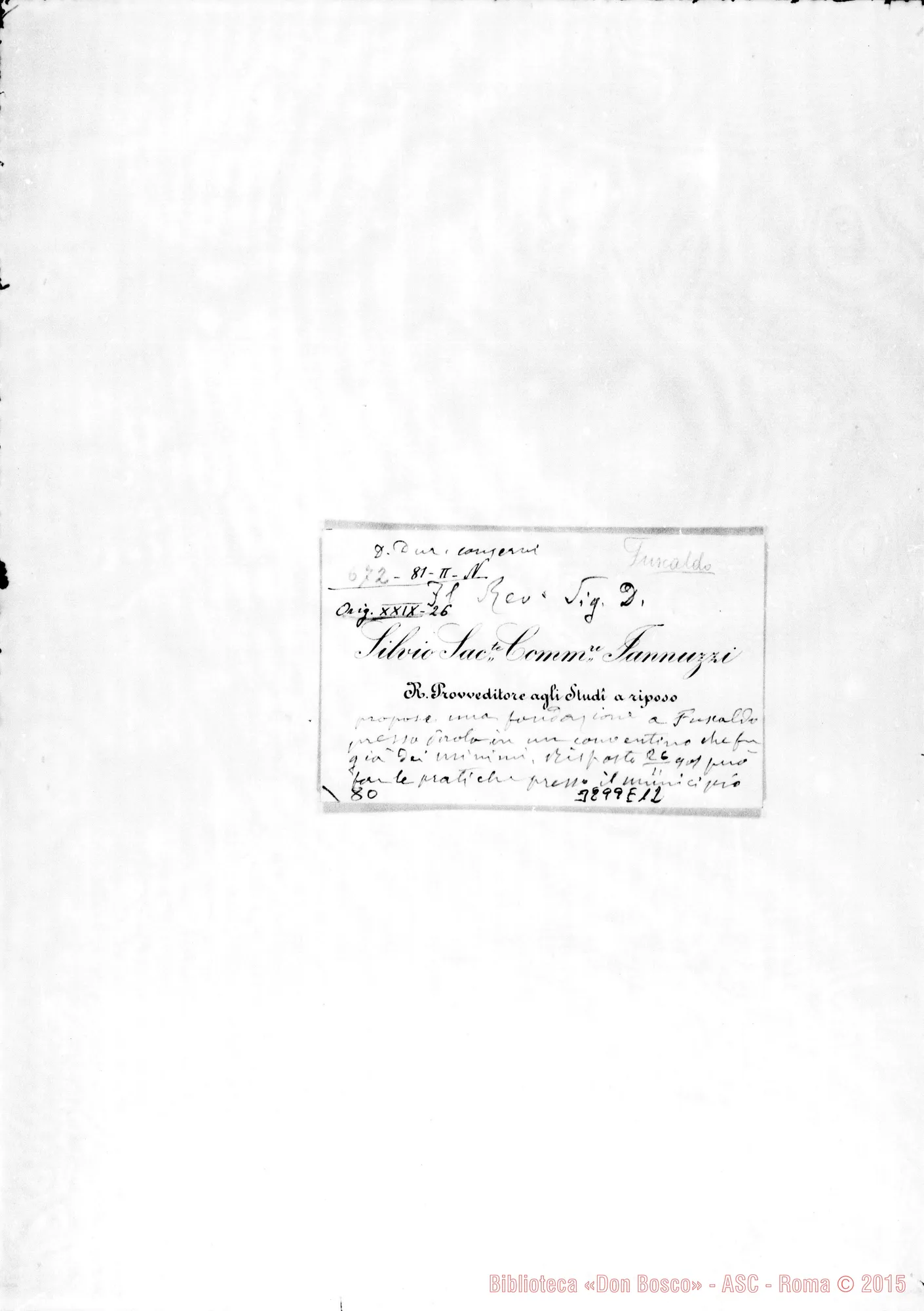 Fotogramma E 12 — Fuscaldo, per fondazione s.d. Biglietto da visita