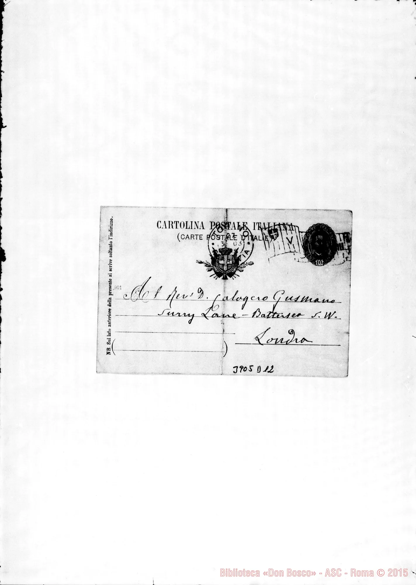 Fotogramma D 12 — « « Torino, 27-03-1903 Cartolina