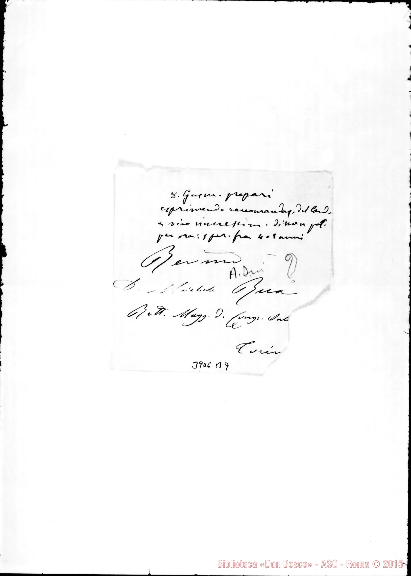 Fotogramma B 9 — « « senza data Biglietto A D. Gusmano, senza firma