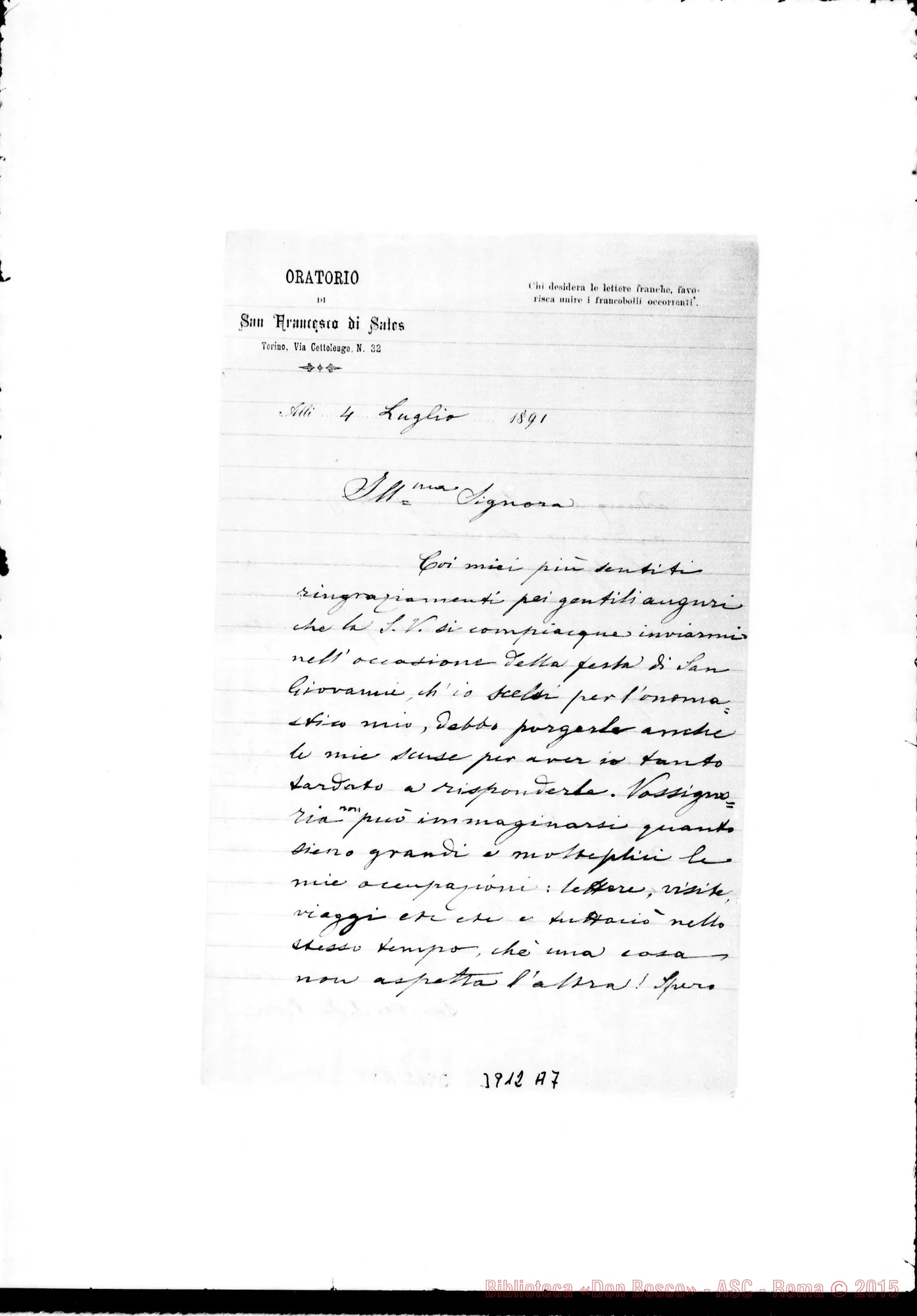 Fotogramma A 7 — Lemoyne, sig.ra Torino, 4-07-1891