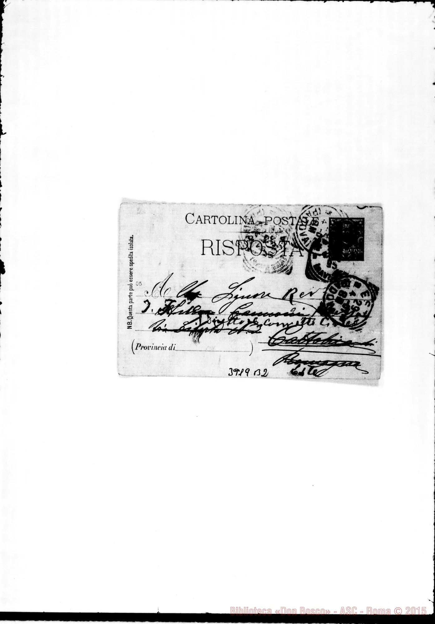 Fotogramma B 2 — Mussa Felice, SDB Torino, 28-04-1907 Cartolina