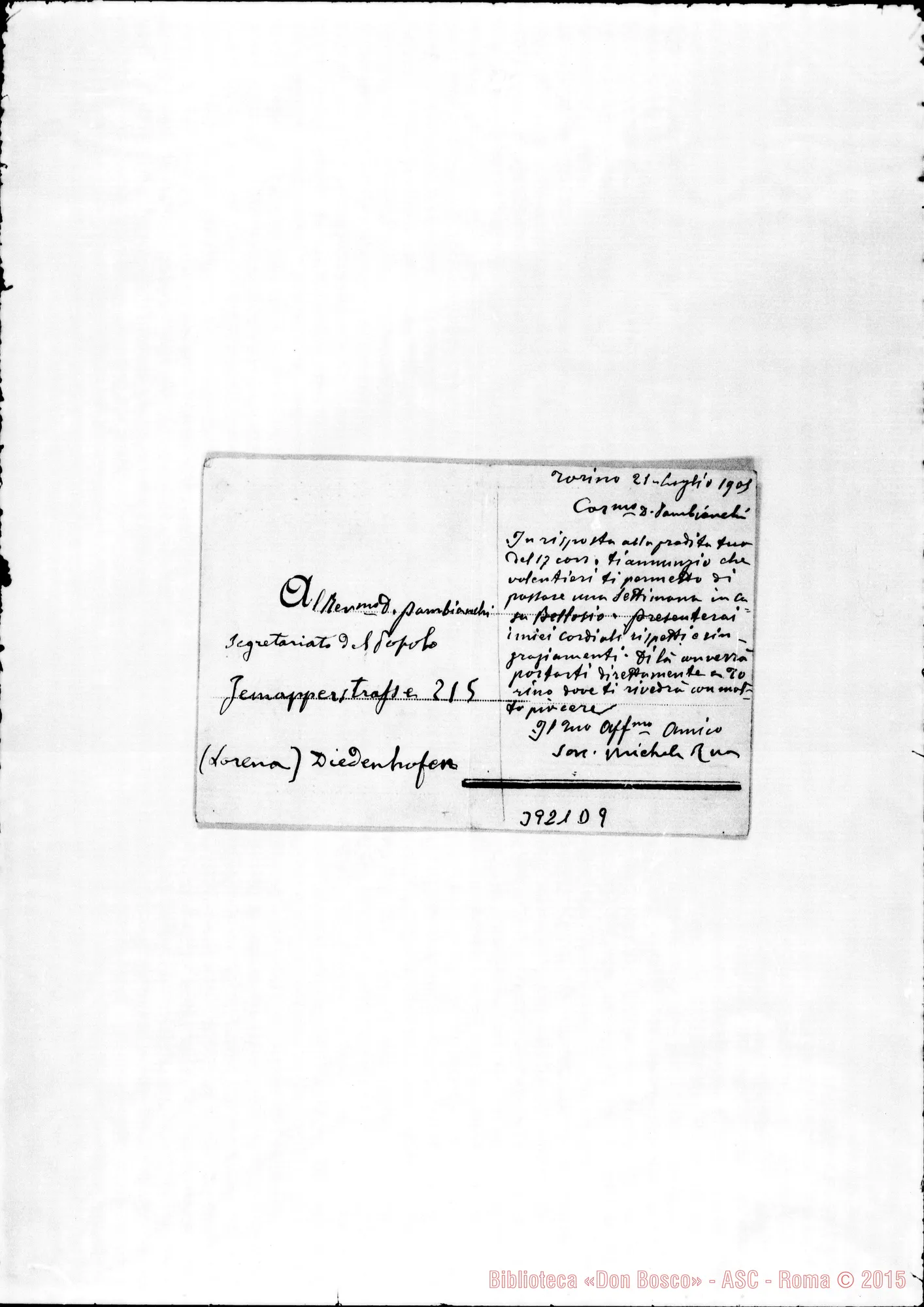 Fotogramma D 9 — Pambianchi, sac. Torino, 21-07-1905 Cartolina