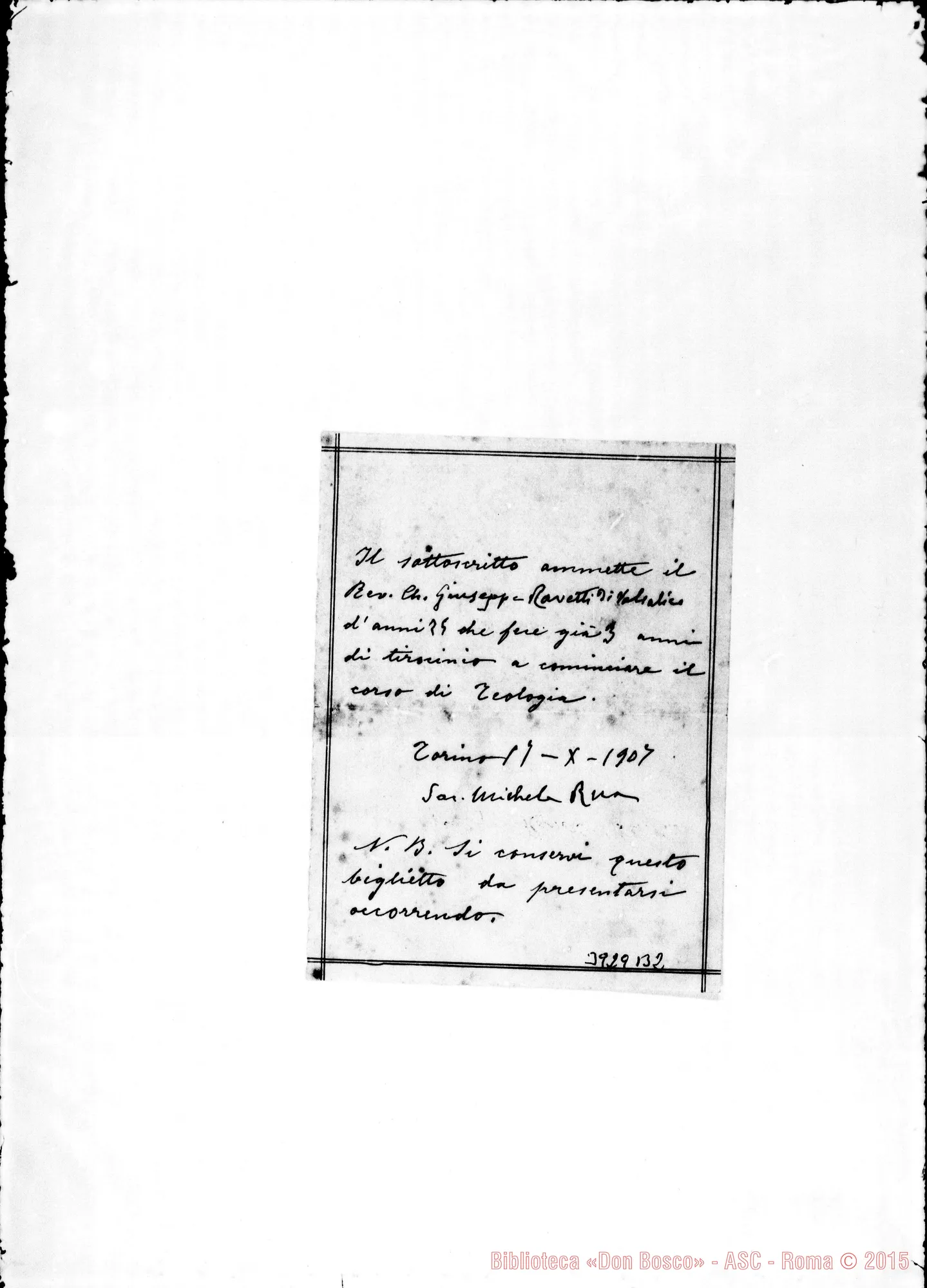 Fotogramma B 2 — Ravetti Giuseppe, SDB Torino, 17-10-1907