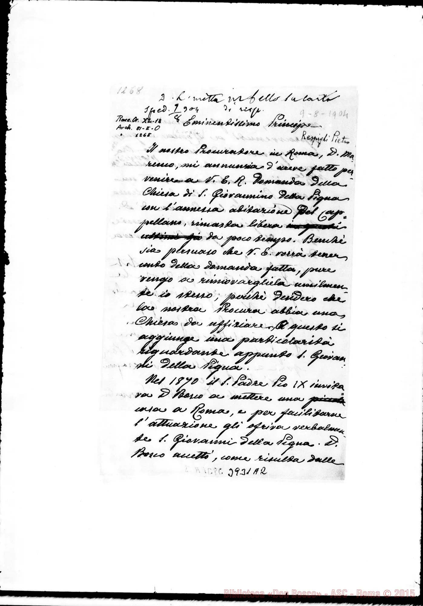 Fotogramma A 2 — Respighi Pietro, card. Torino, 9-08-1904