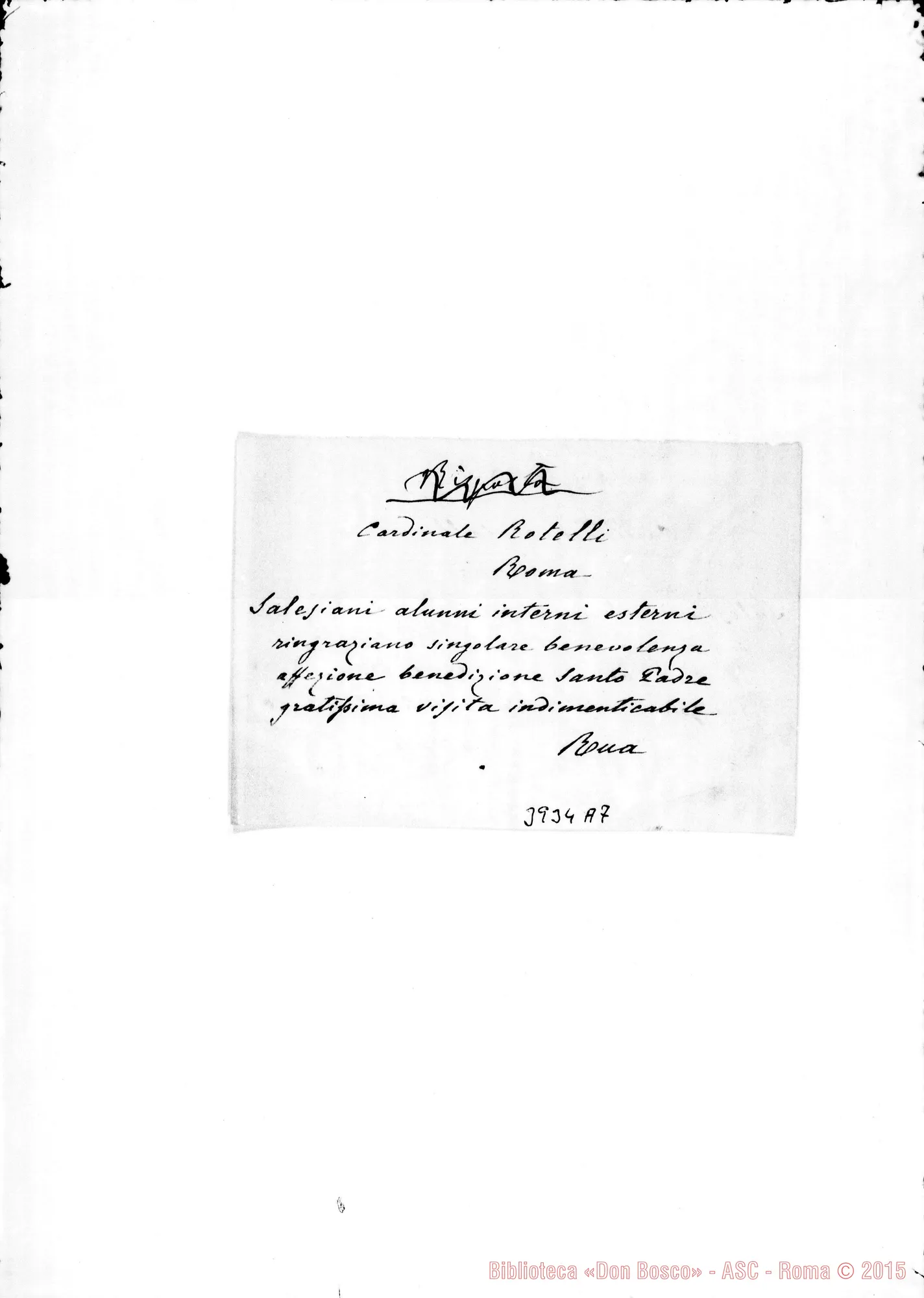 Fotogramma A 7 — Roteili Luigi, card. s.d. Minuta di telegramma