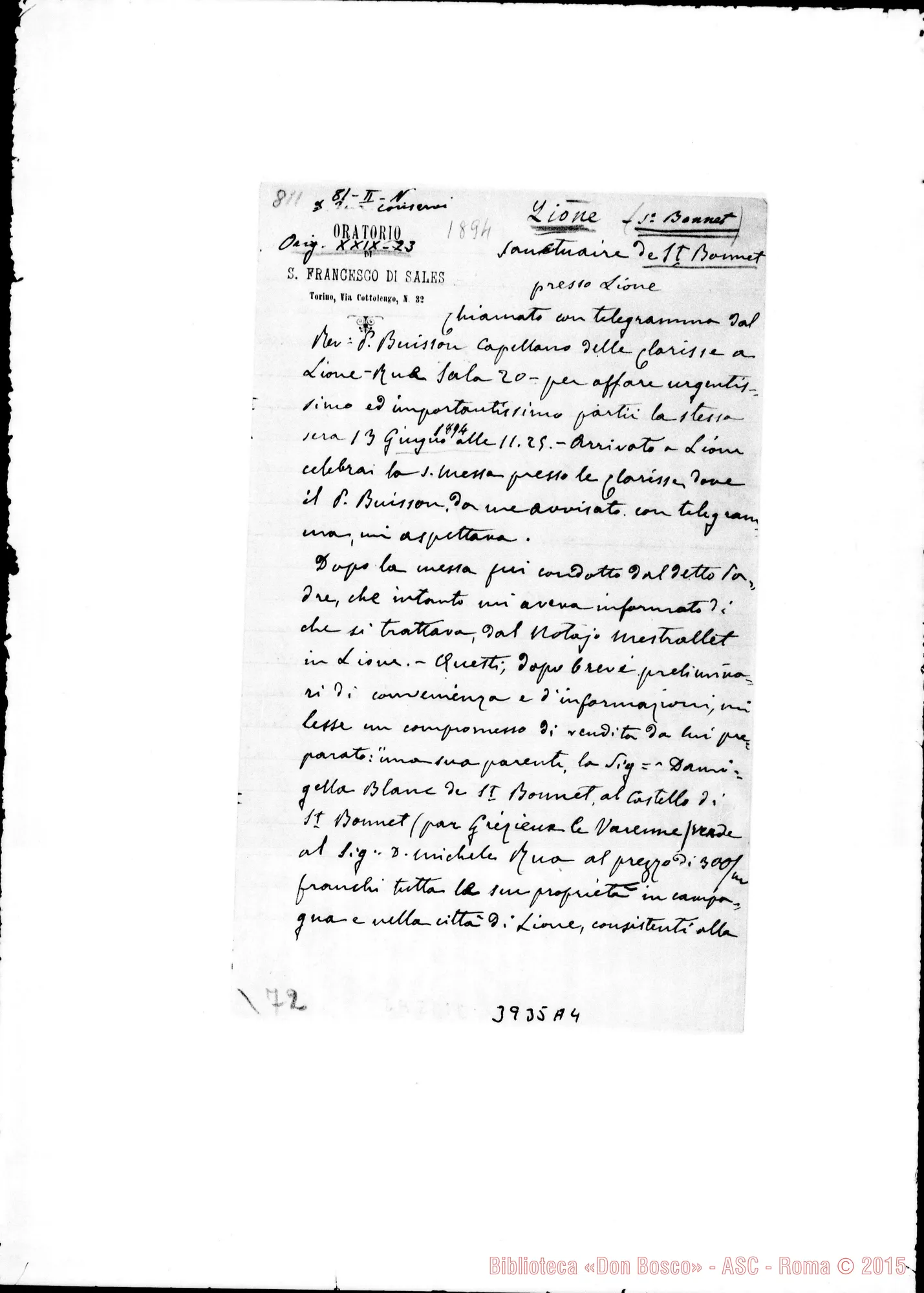 Fotogramma A 4 — St. Bonnet (Lione) Torino, 1894
